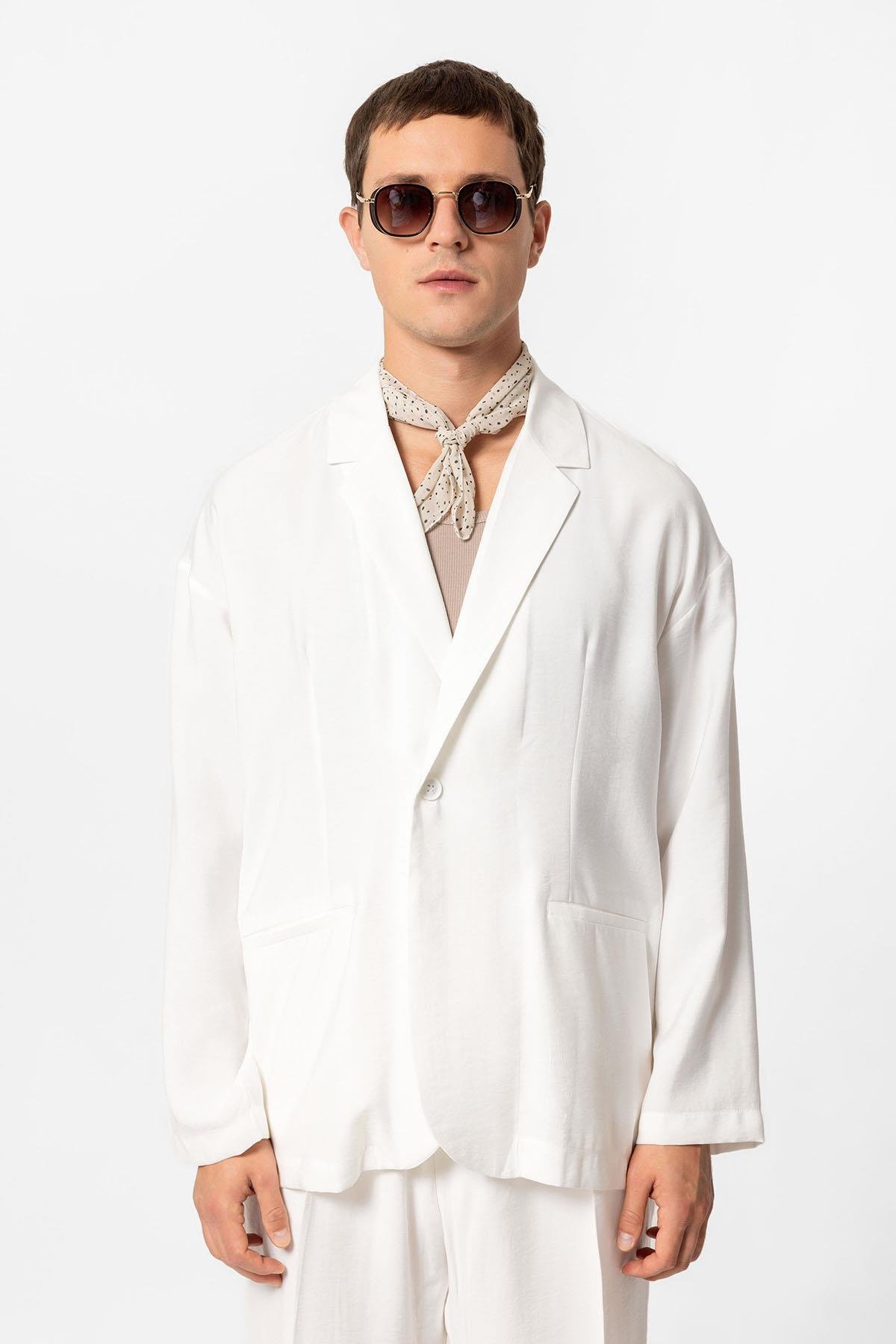 Ekru Oversize Astars z Erkek Blazer Ceket Antioch