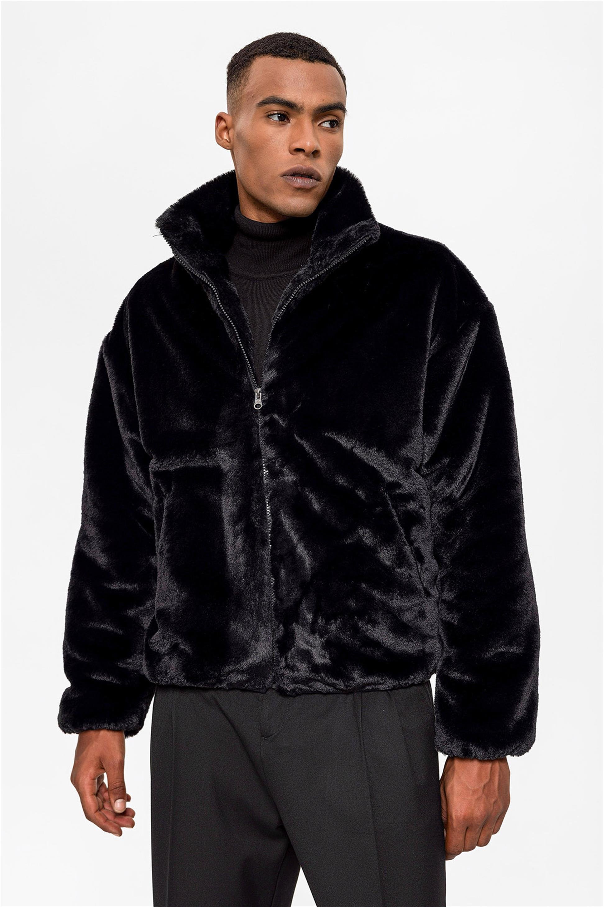 Men's Standing Collar Faux Fur Coat