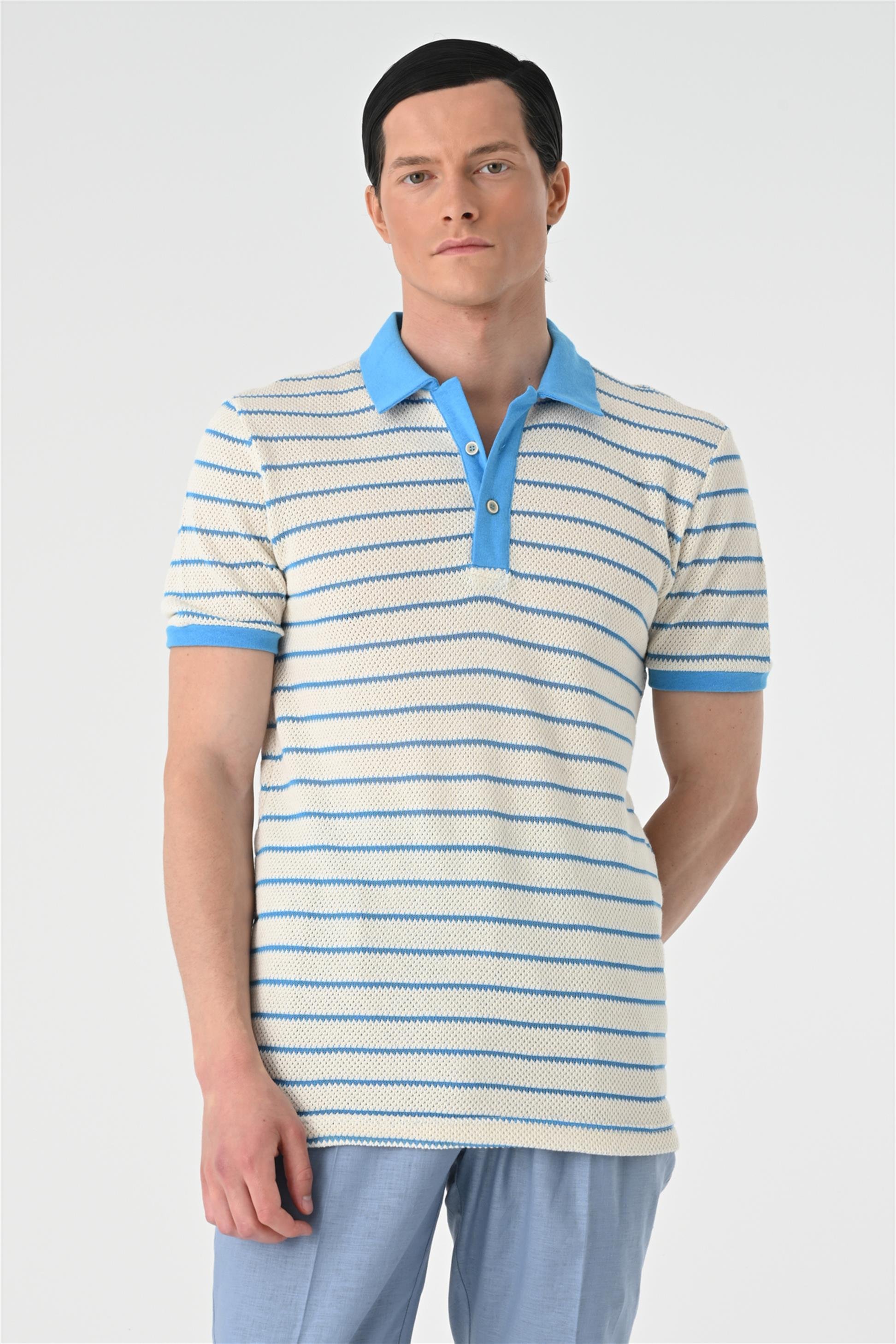 Polo Neck Slim Fit Striped Men's T-Shirt