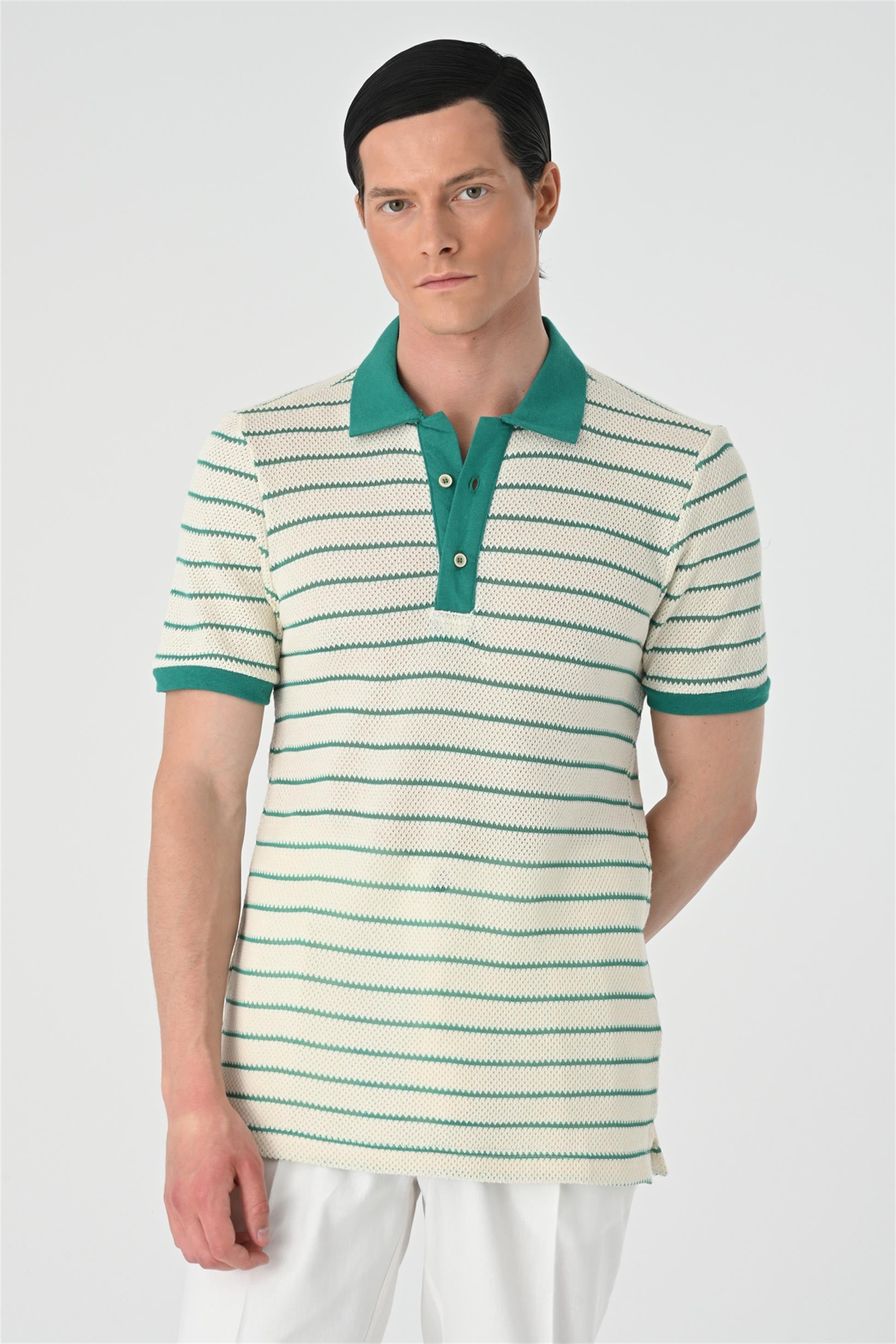 Polo Neck Slim Fit Striped Men's T-Shirt