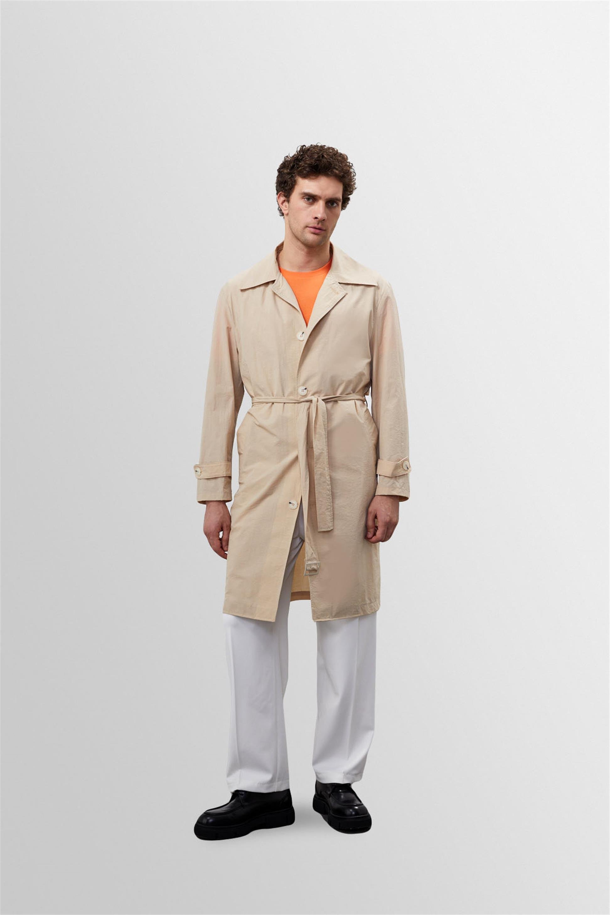 Apaş Collar Belted Men's Trench Coat