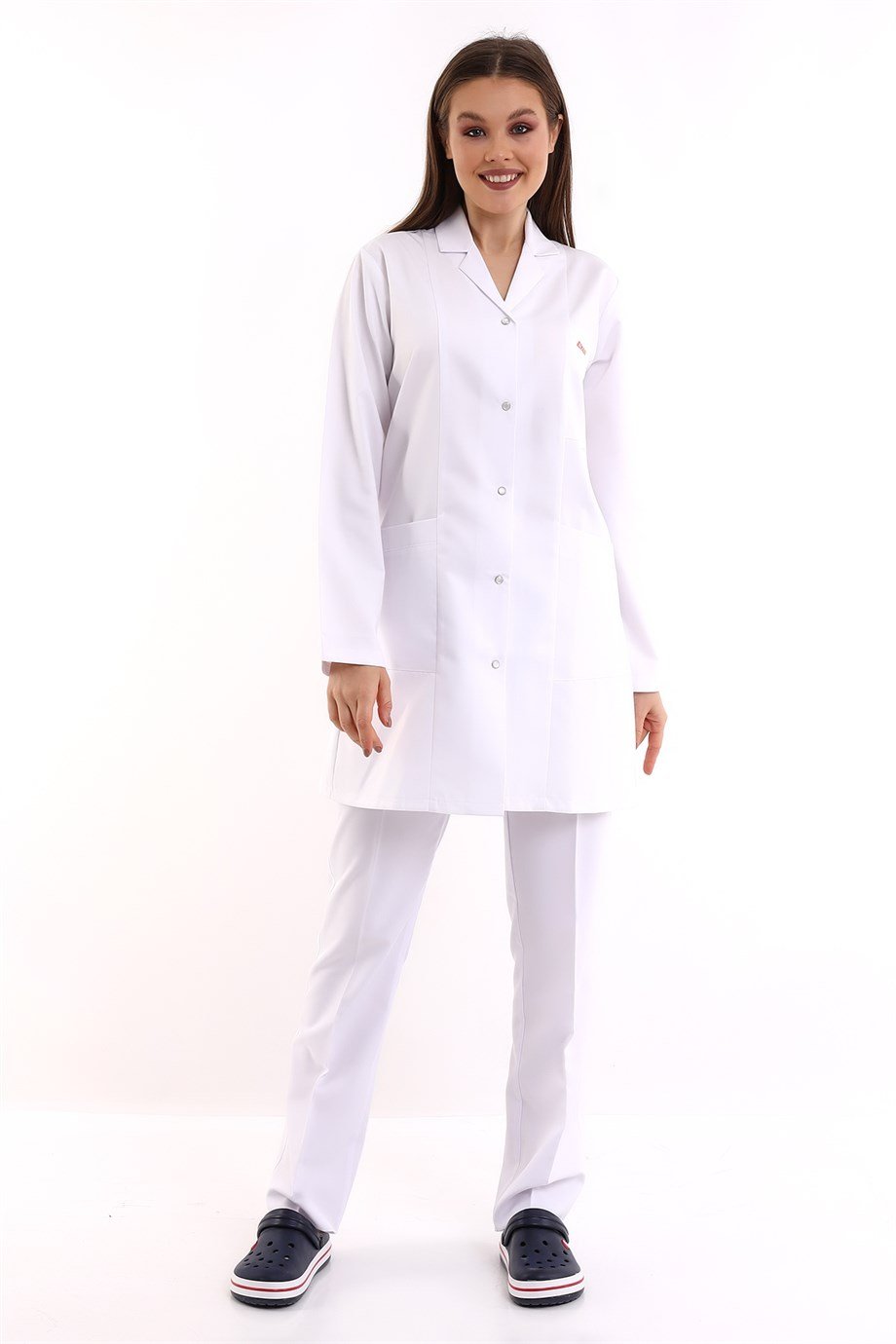 Beyaz Doktor Öğretmen Kadın Önlük Ara Boy Ceket Yaka