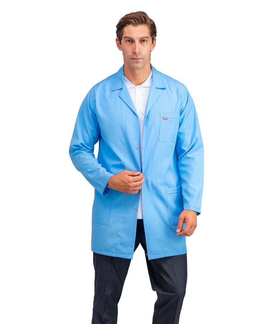 Açık Mavi Doktor Öğretmen Erkek Önlük Ara Boy Ceket Yaka