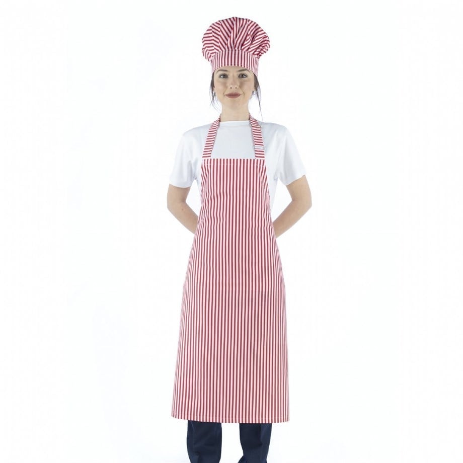 Kırmızı Beyaz Çizgili - Askılı Aşçı ve Mutfak Önlüğü