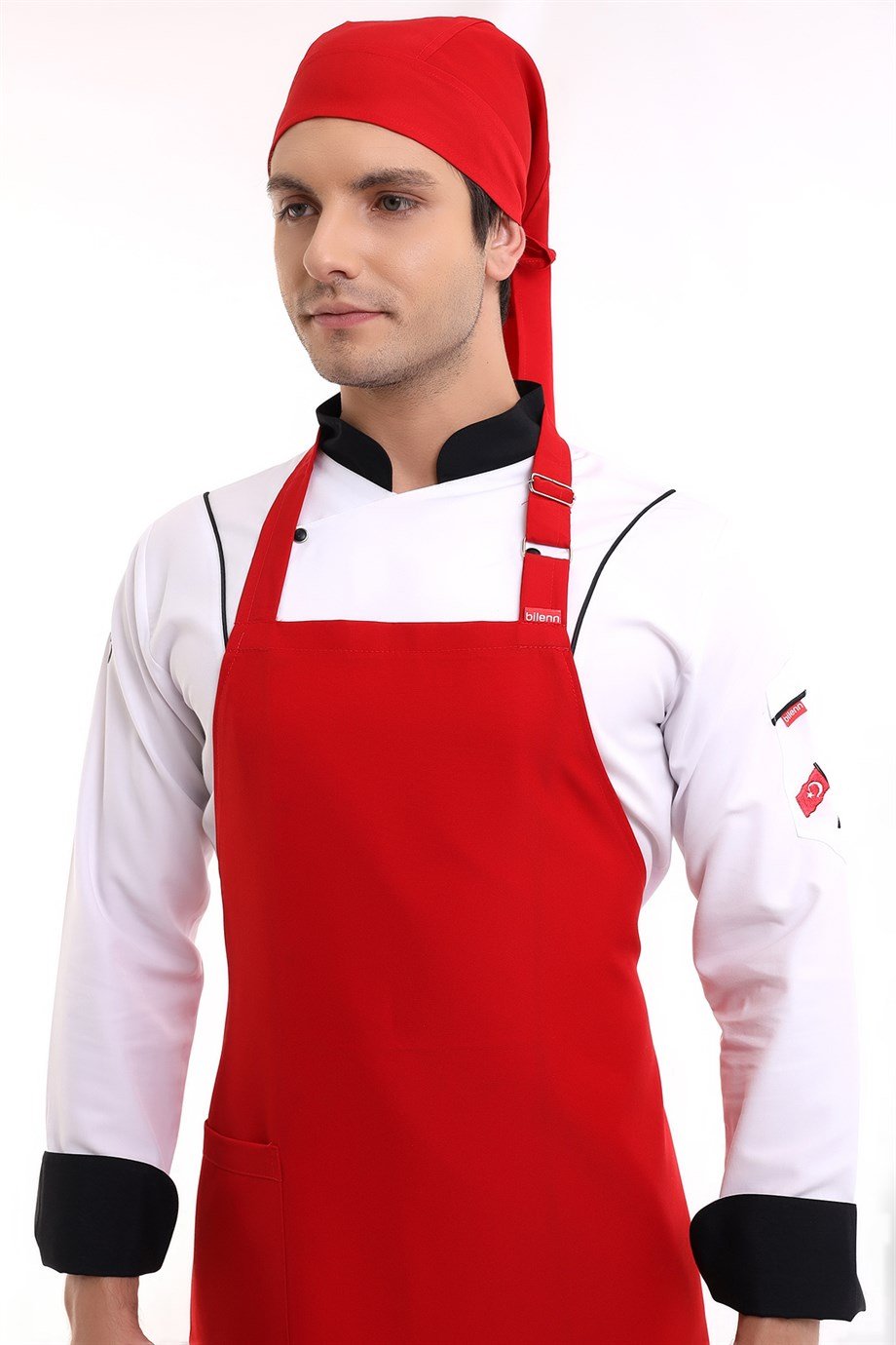 Kırmızı Renk Cepli Askılı Mutfak Önlüğü - Aşçı Önlüğü