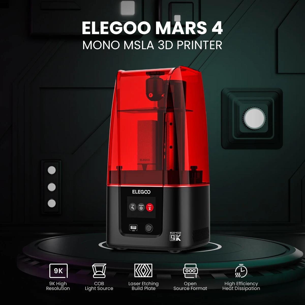 ELEGOO Mars 4 Resin 3D Printer, 7-Inch 9K Mono LCD, 6.04x3.06x6.89