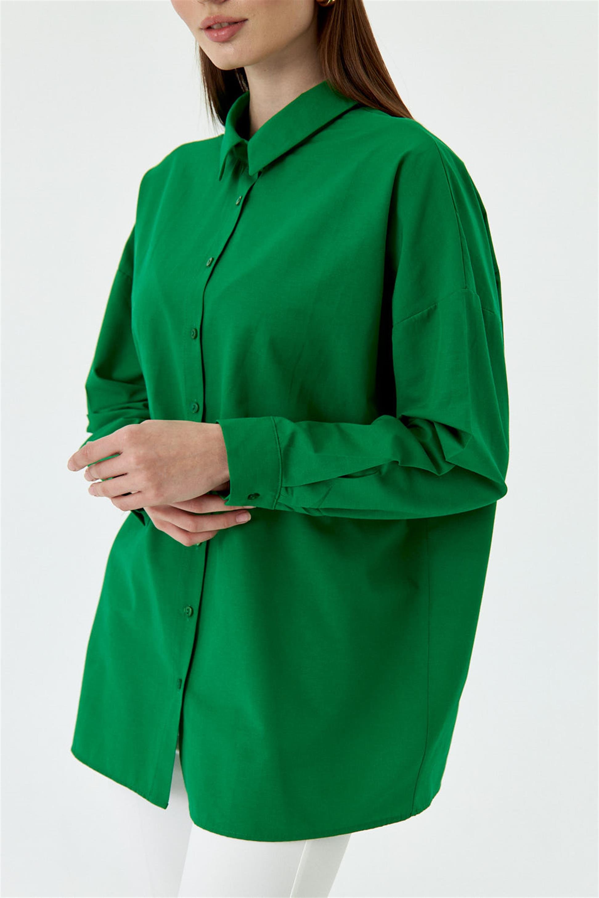 Zincir Detaylı Koyu Yeşil Kadın Gömlek | Tuba Butik
