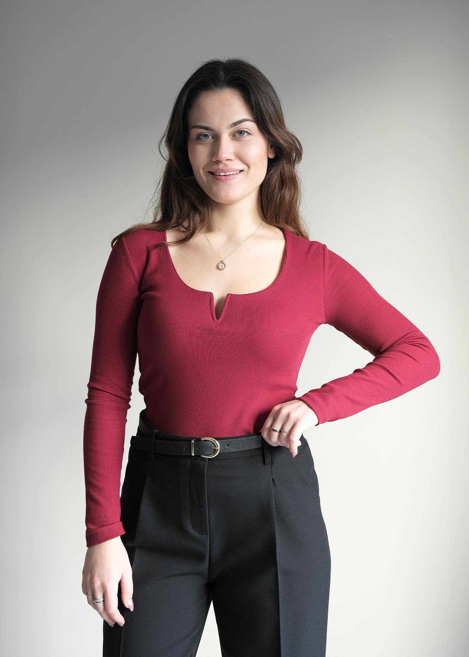 Damla Yaka Tshırt Bordo