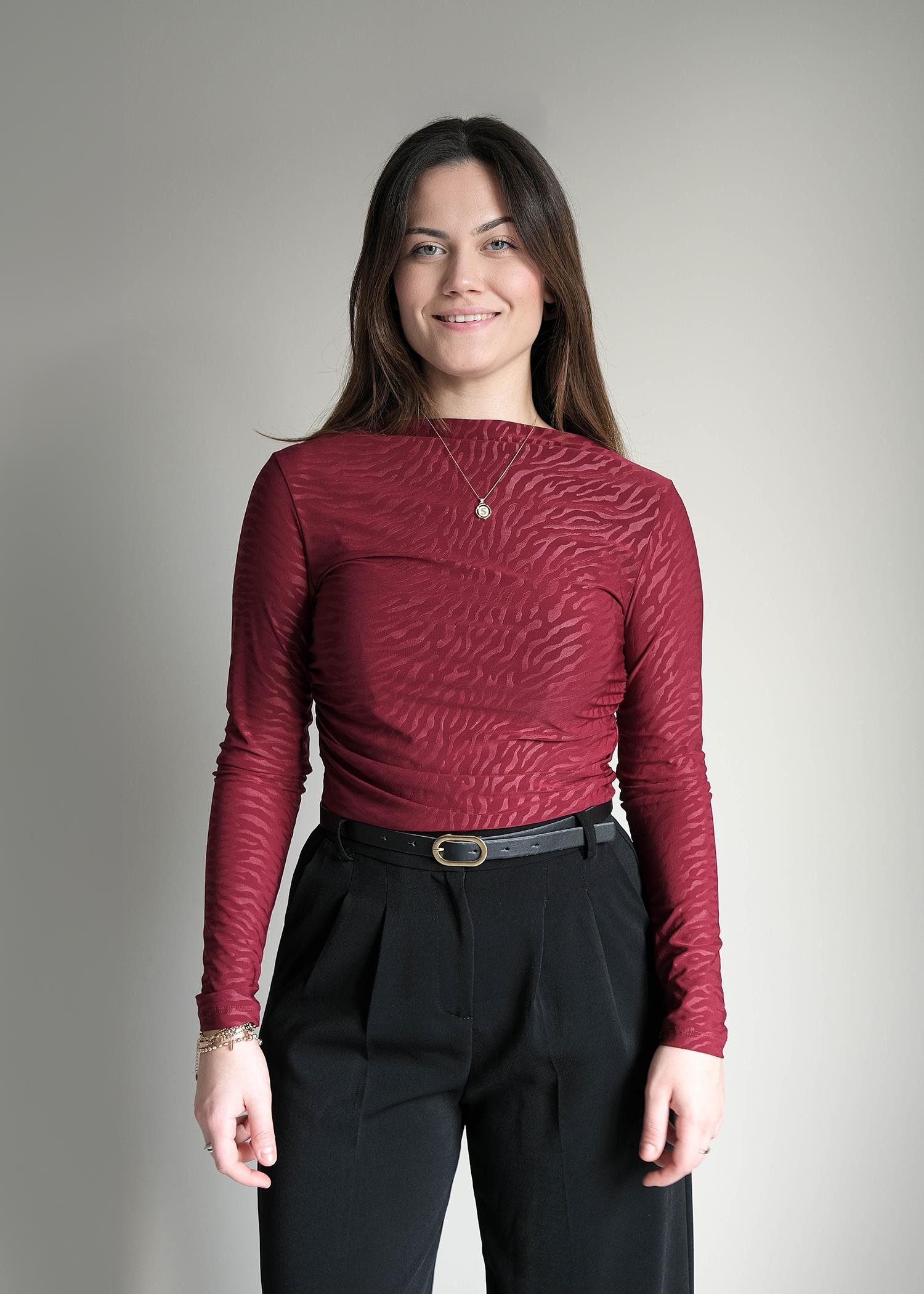 Yan Büzgülü Degaje Bluz Bordo