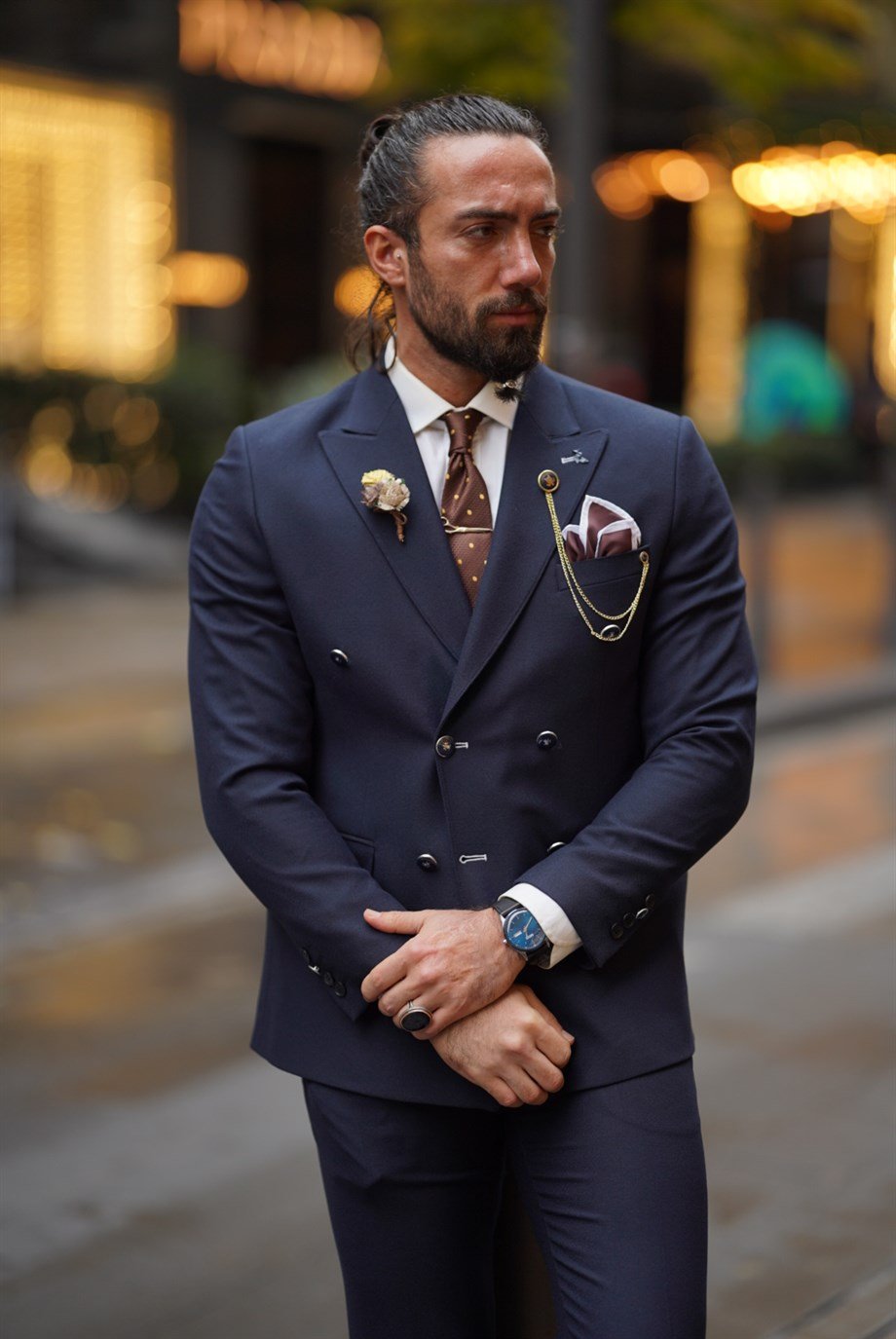 Vertical Collar Double Breasted Suit