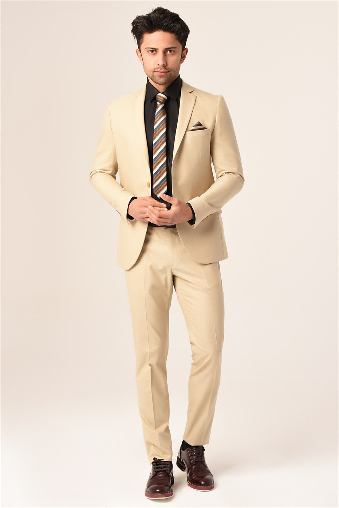 Bej Renk Erkek Takım Elbise Slim Fit | Agustini