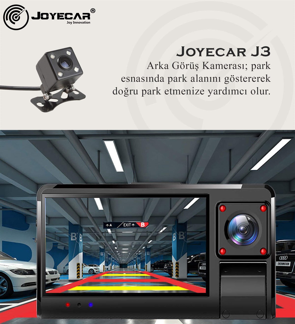 3 Kameralı J3 Araç Kamerası Dokunmatik Ekran Dış ve İç Çekim