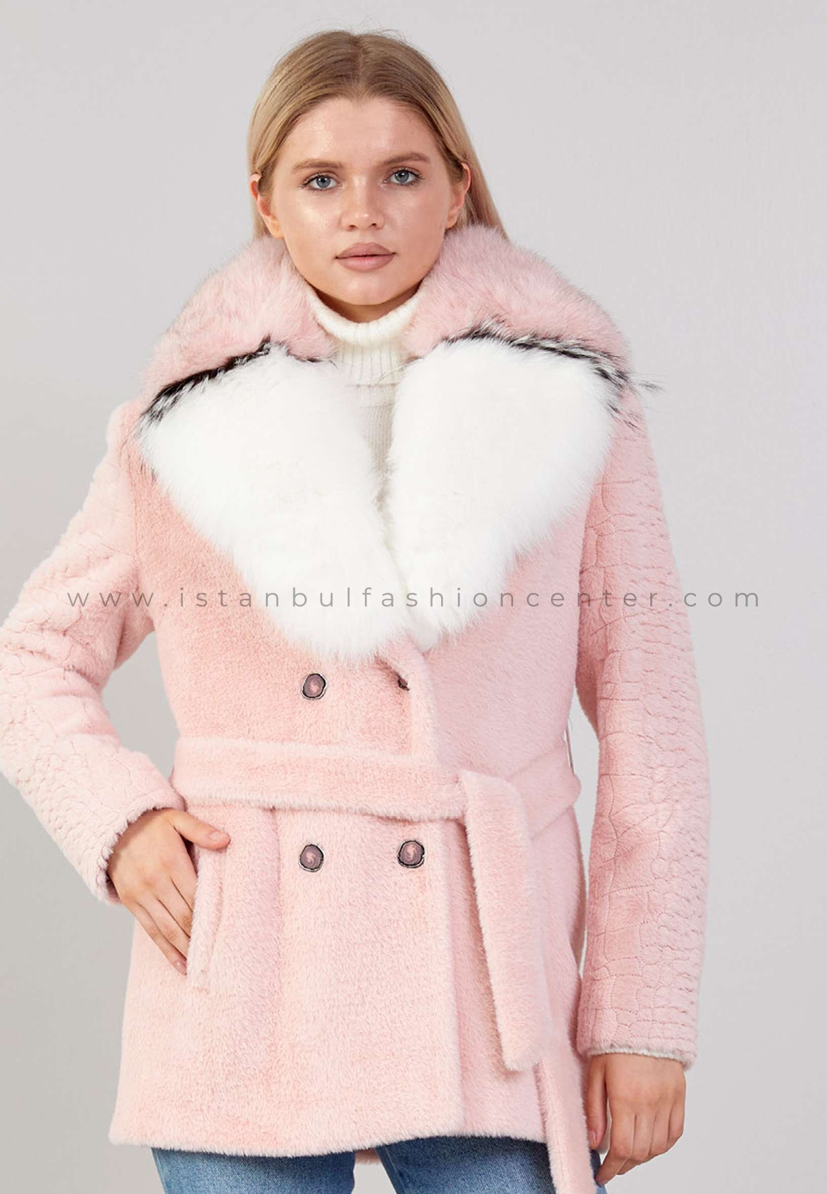 Pink coat with fur on sale collar