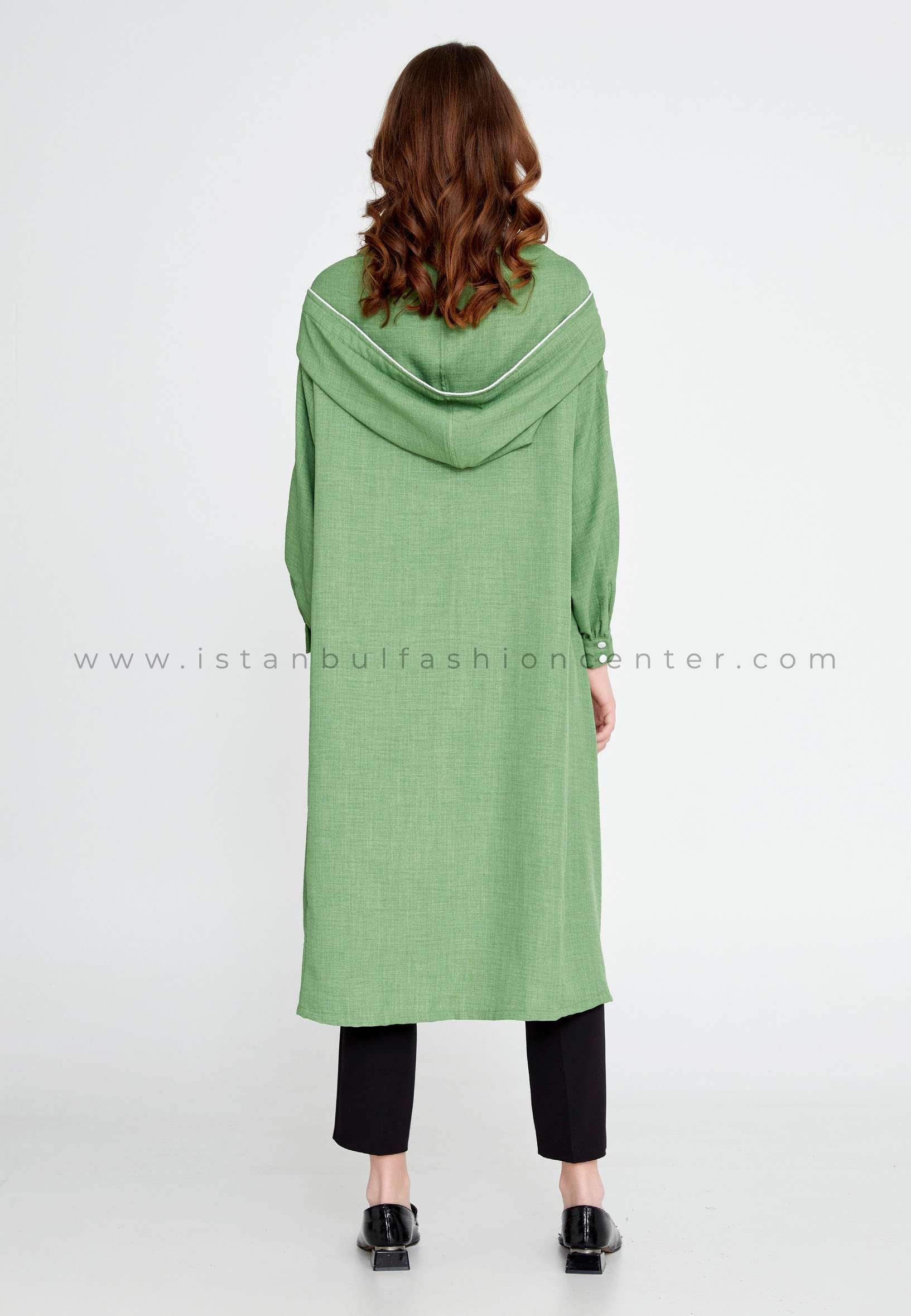 AYDA Long Sleeve Solid Color Regular Green Tunic Ayd4022hak