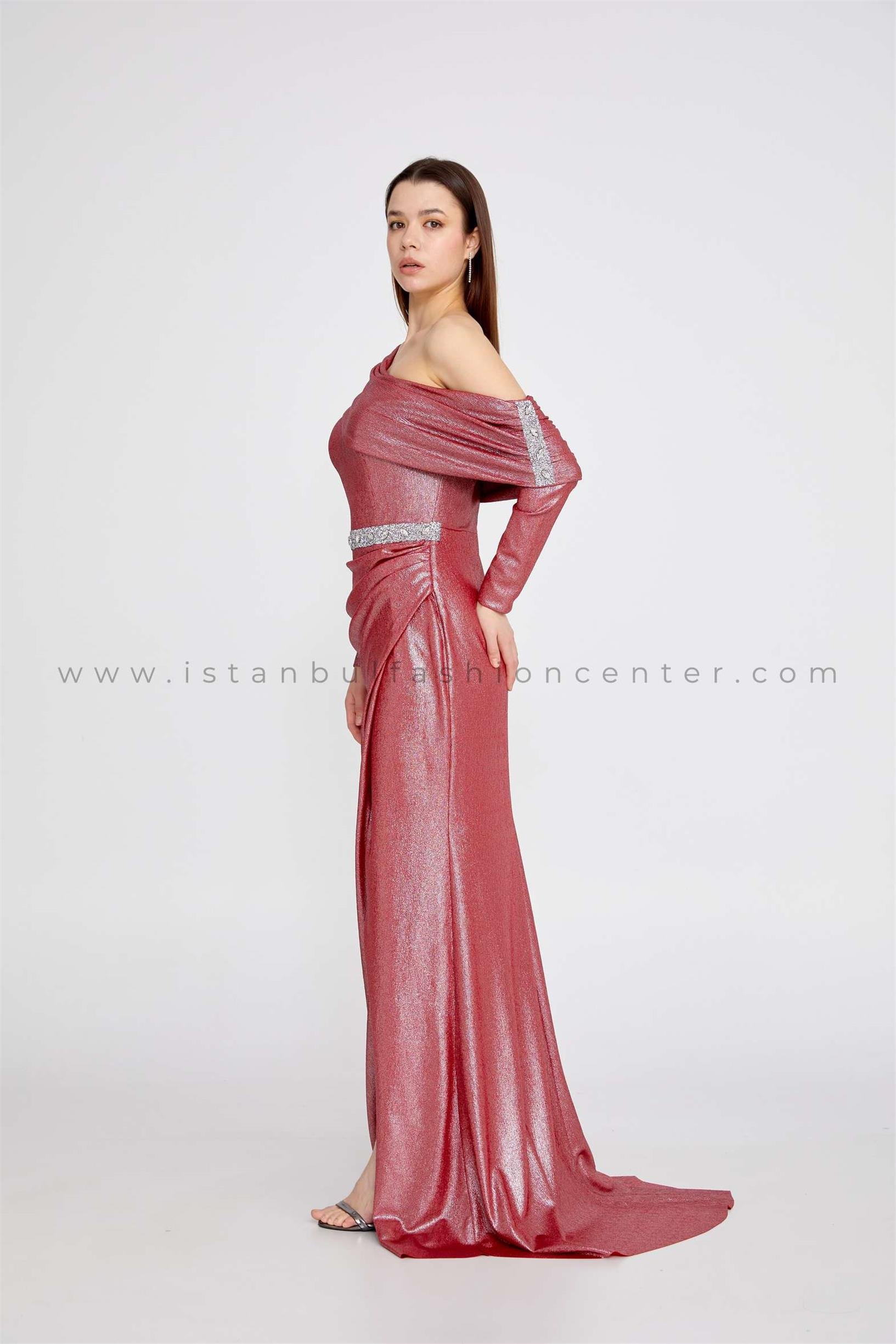 BELLAMARE FASHION Long Sleeve Maxi Lycra Column Regular Burgundy Wedding  Guest Dress Blm816bor