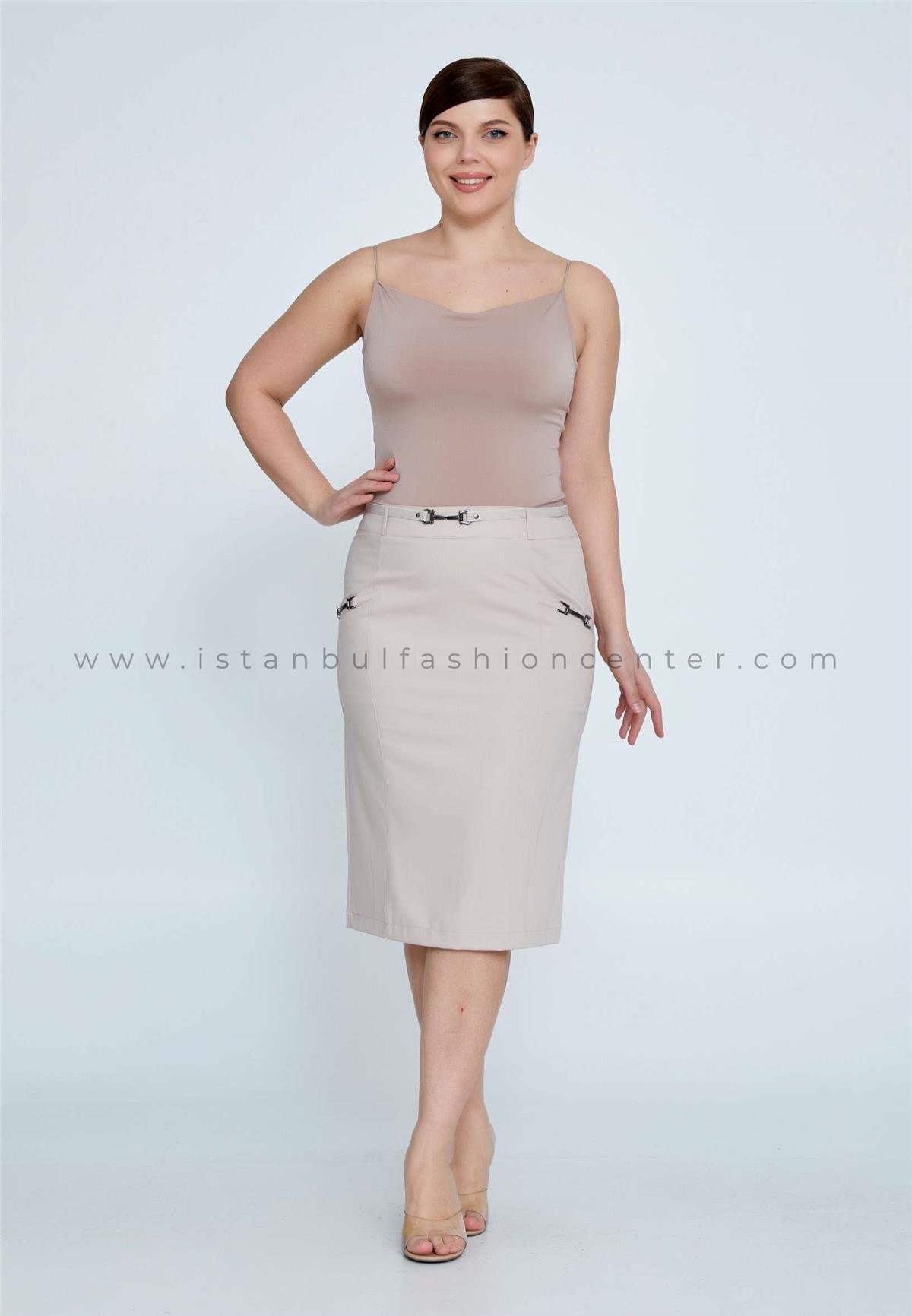 CARLA Midi Solid Color Plus Size Beige Skirt Car7343 bbej