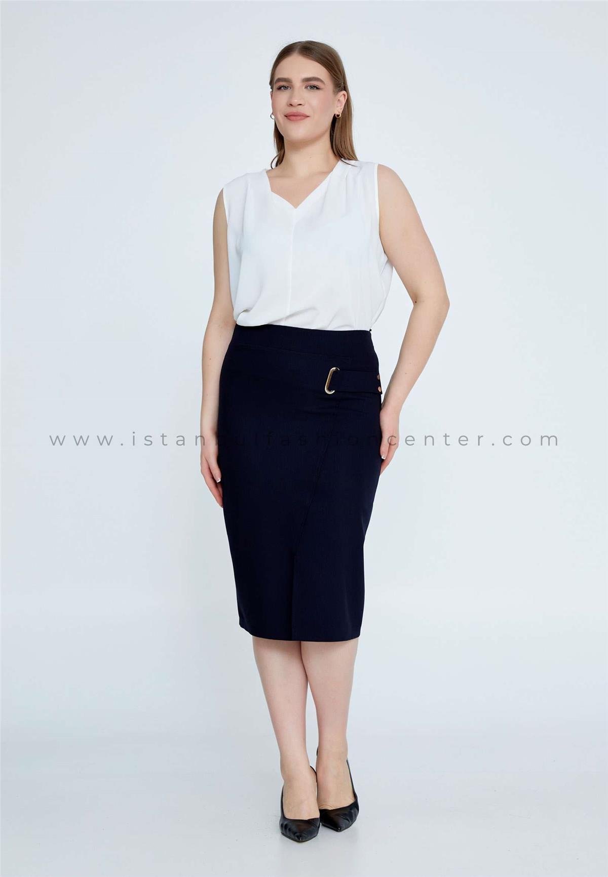 CARLA Midi Solid Color Plus Size Navy Skirt Car8085 1lac