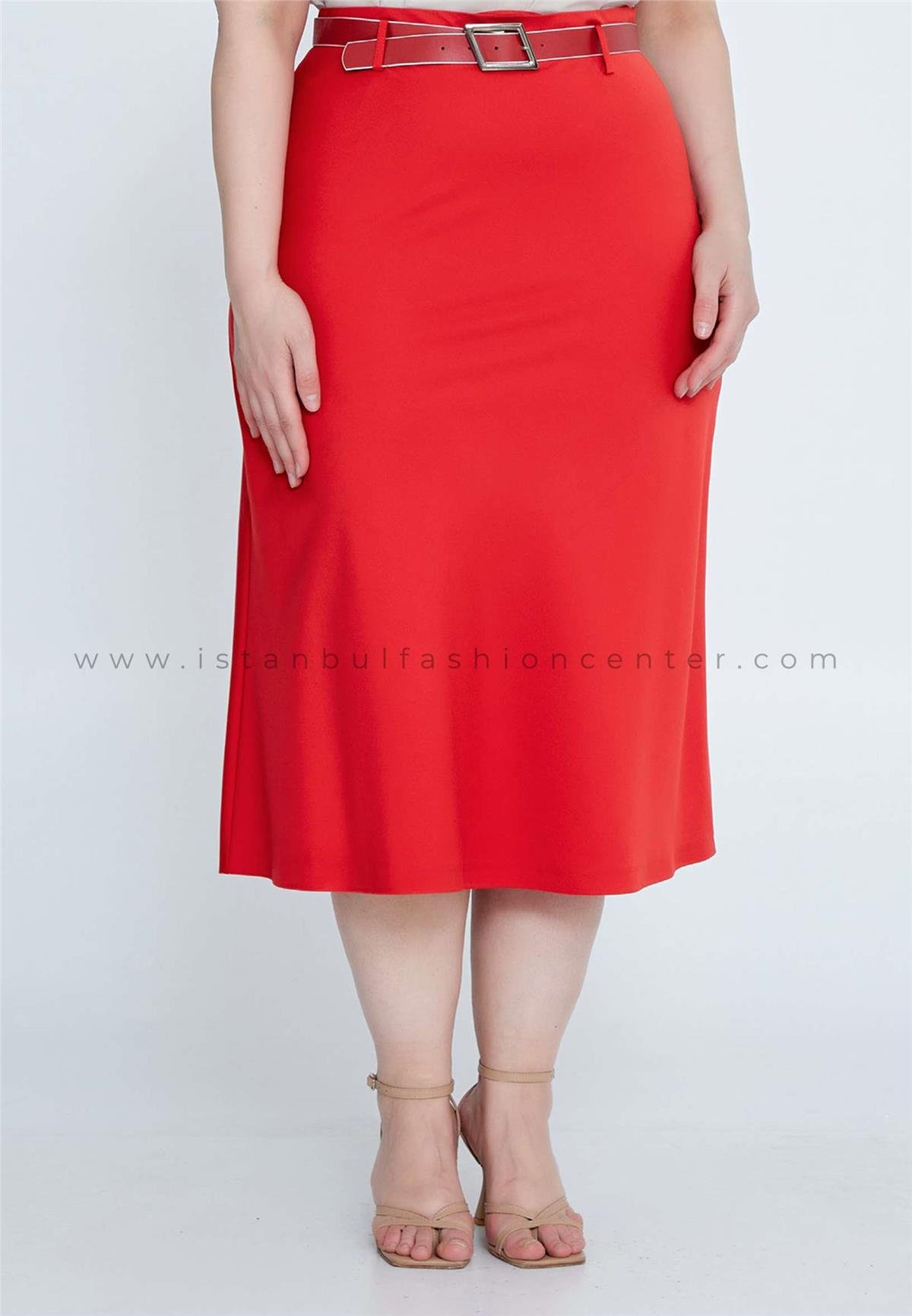 CARLA Midi Solid Color Plus Size Red Skirt Car7329 bk r
