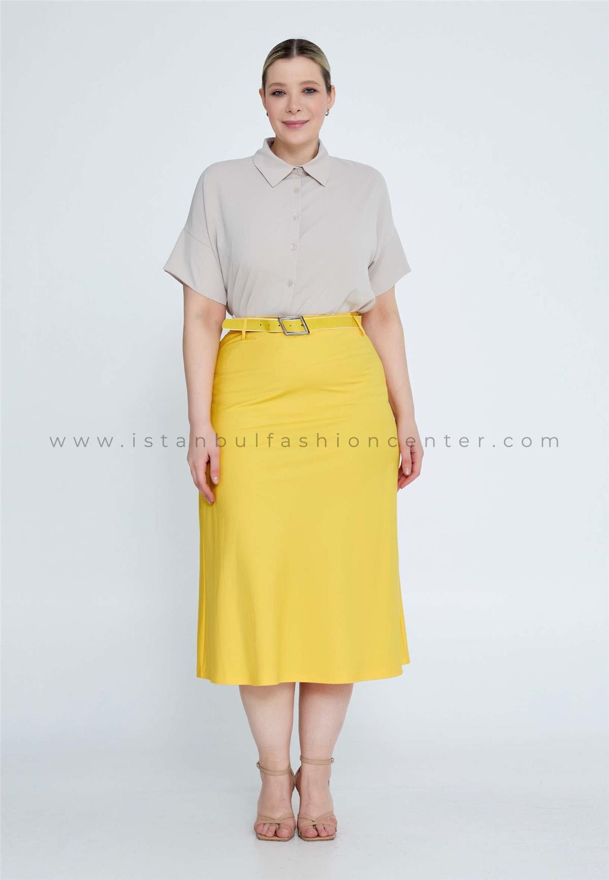 CARLA Midi Solid Color Plus Size Yellow Skirt Car7329 bsar
