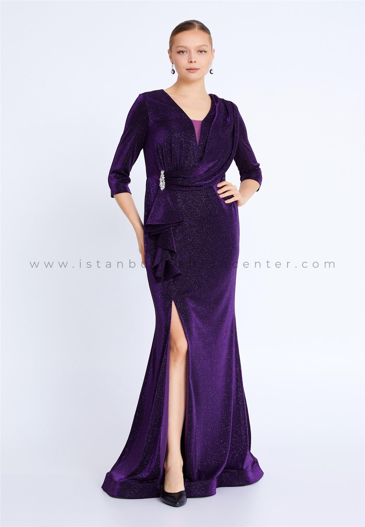 DONNA MIRANDA Mid Length Maxi Lycra Mermaid Plus Size Purple Wedding Guest Dress Dmr3616mor
