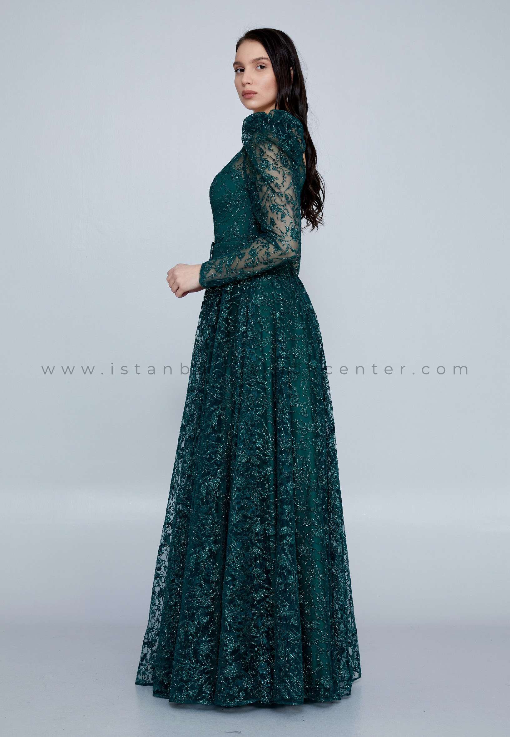 ER E BREEZE Long Sleeve Maxi Lace A Line Regular Green Wedding