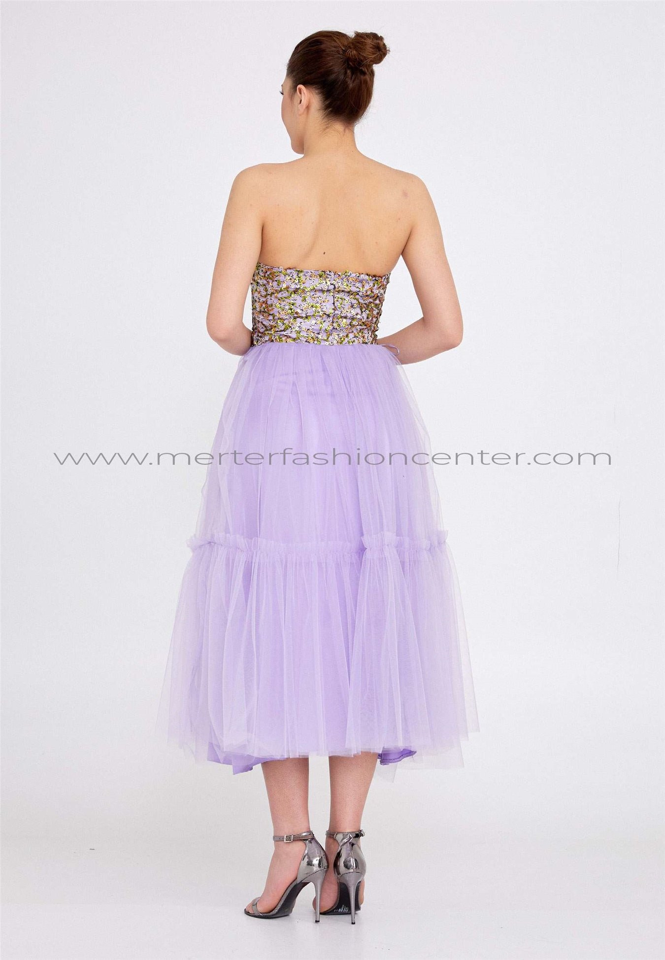 PM025,Light purple tulle mini prom dresses strapless pleated