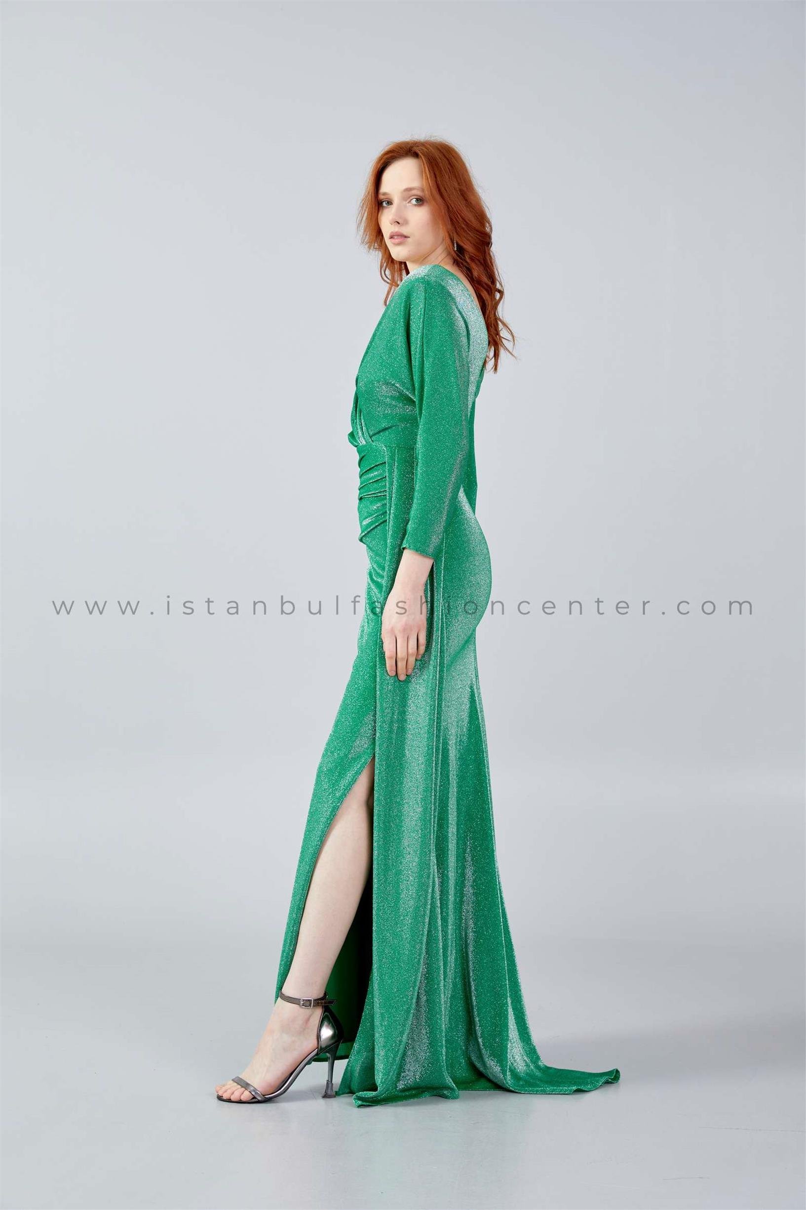 EXPLOSION Mid Length Maxi Lycra Column Regular Green Evening Dress