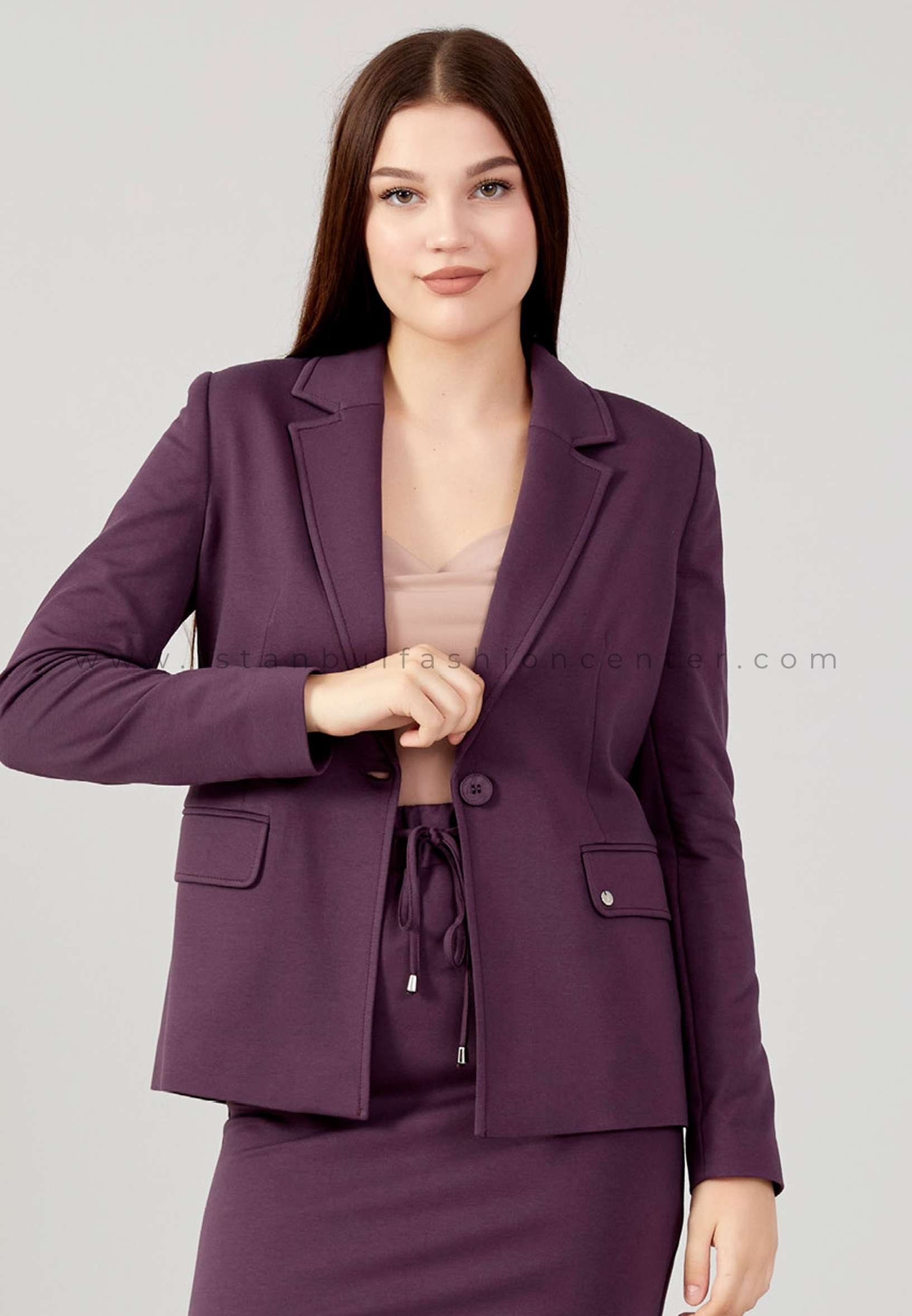 H.KUPSS Long Sleeve Crepe Solid Color Regular Purple Jacket