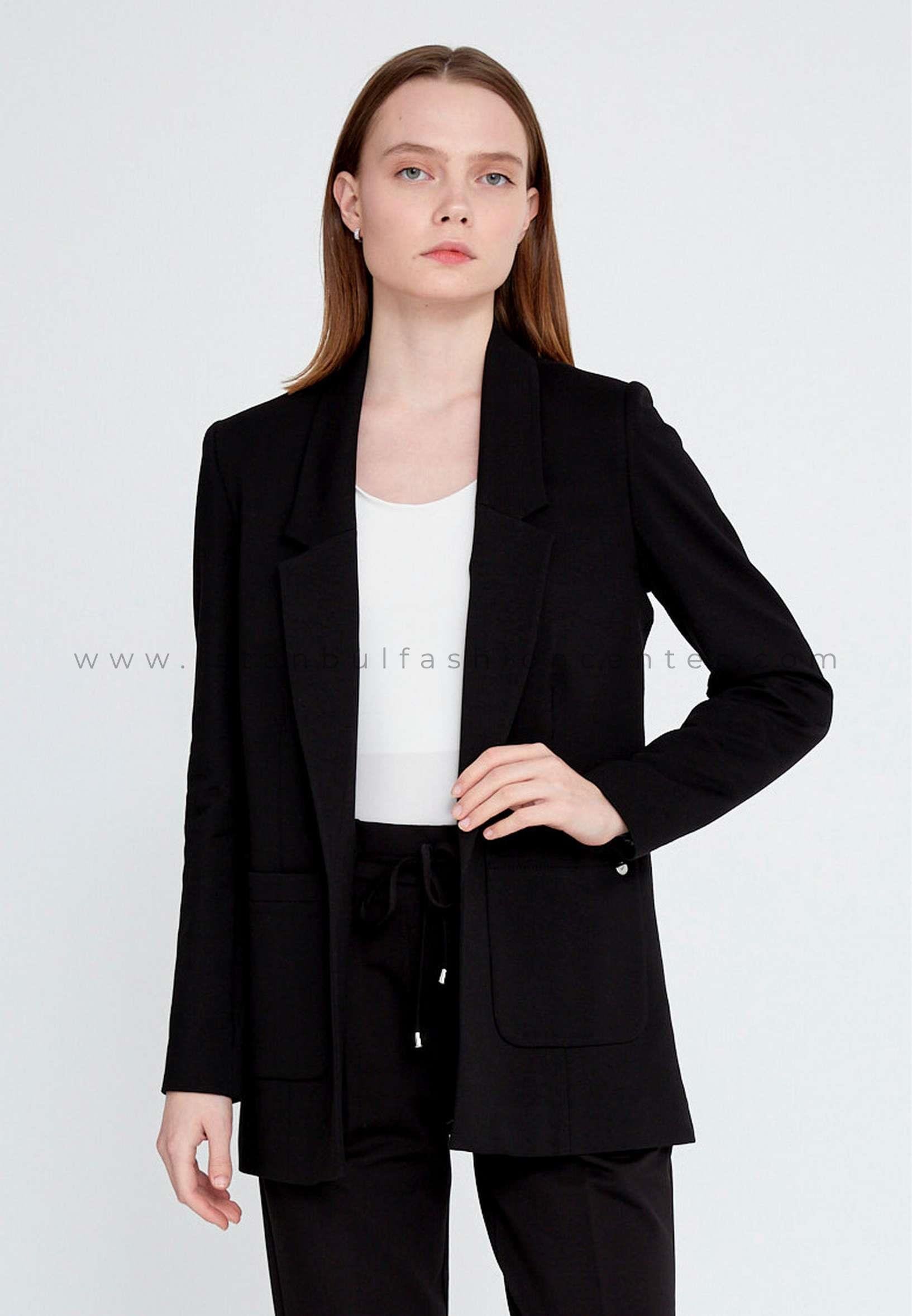 H.KUPSS Long Sleeve Crepe Solid Color Regular Black Jacket Kps121277syh
