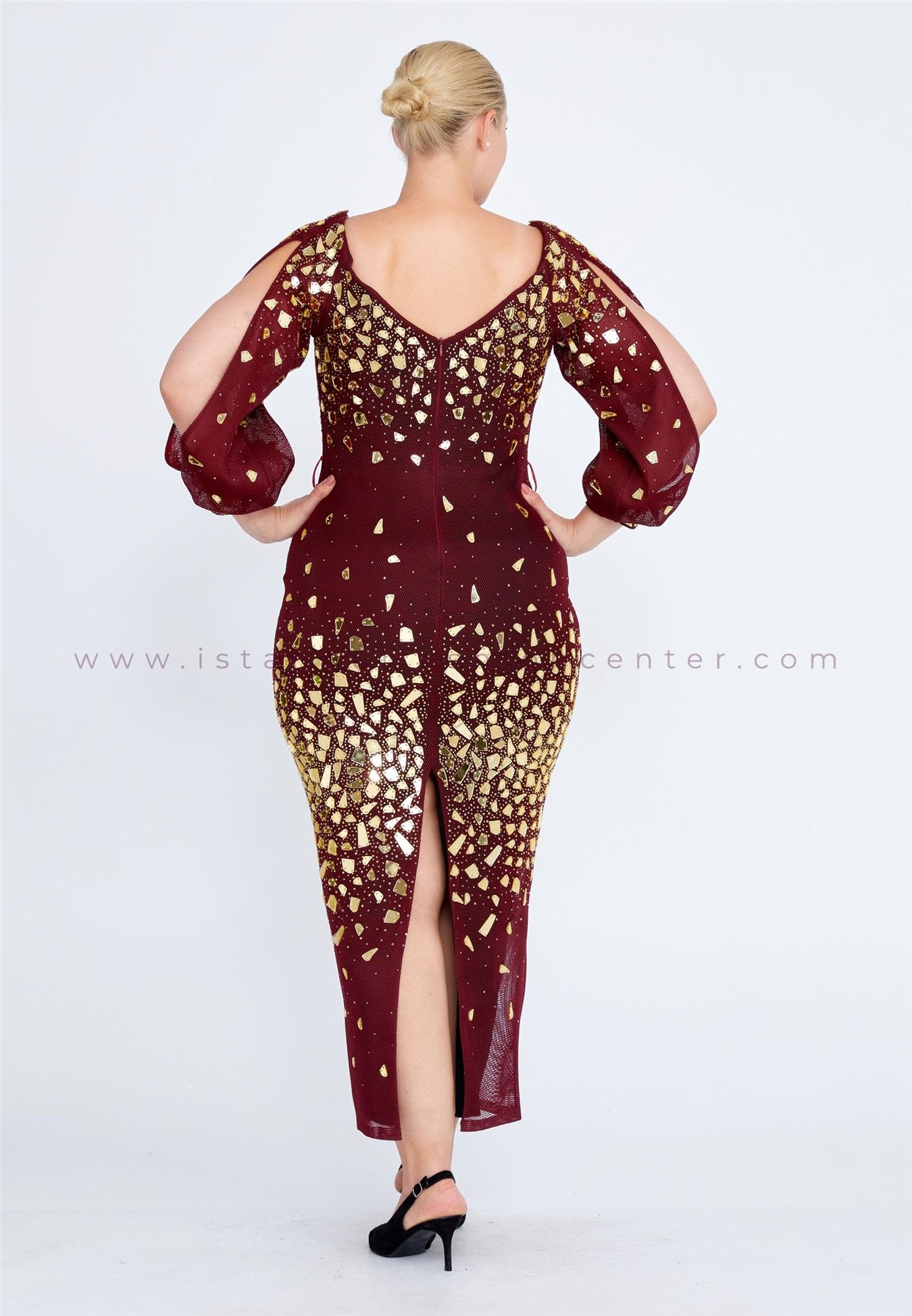 HALLMARK Long Sleeve Midi Velvet Column Regular Burgundy Evening