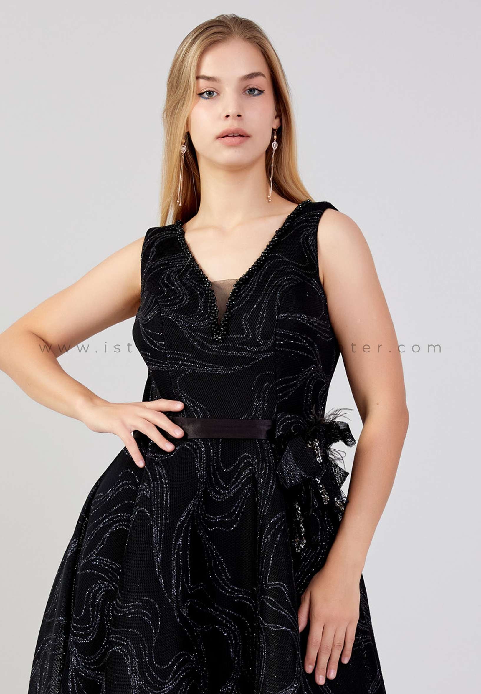 Plus Size Formal Dress Black V Neck Tulle Maxi Dress