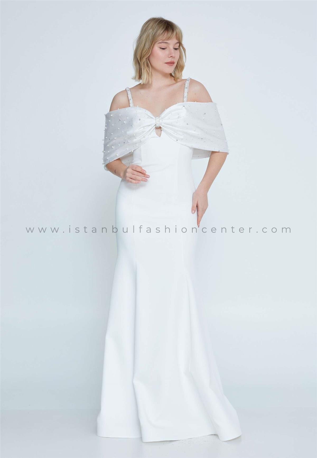 İNSET Off Shoulder Maxi Crepe Mermaid Regular White Wedding Guest Dress  Ins3108kem