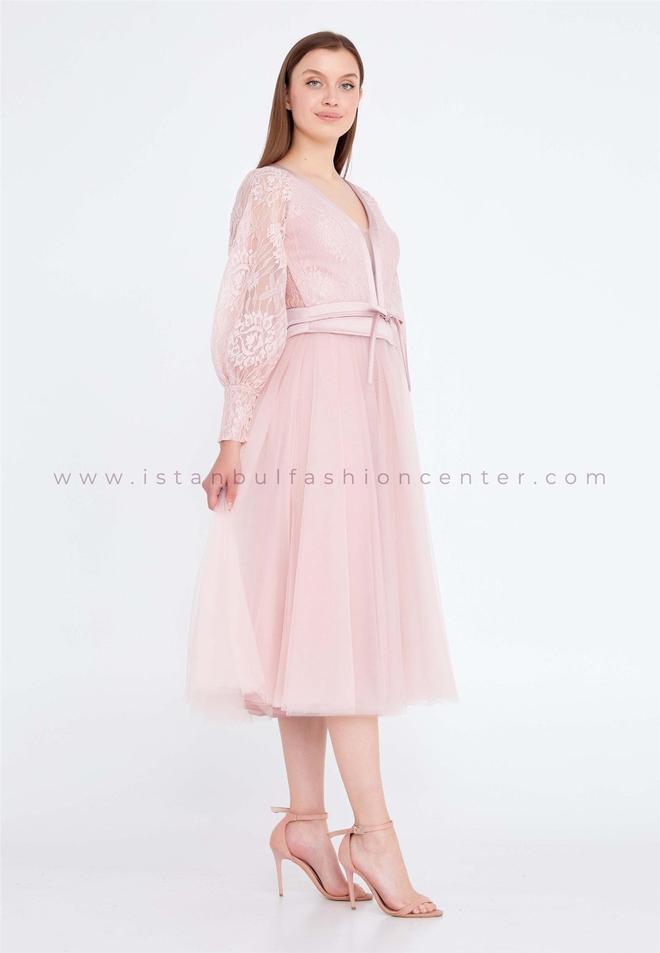 HALLMARK Long Sleeve Midi Tulle A Line Regular Pink Prom Dress