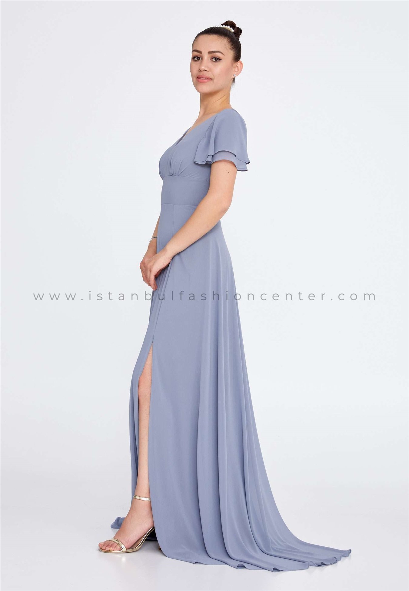 Grey chiffon cap sleeve maxi dress cheap