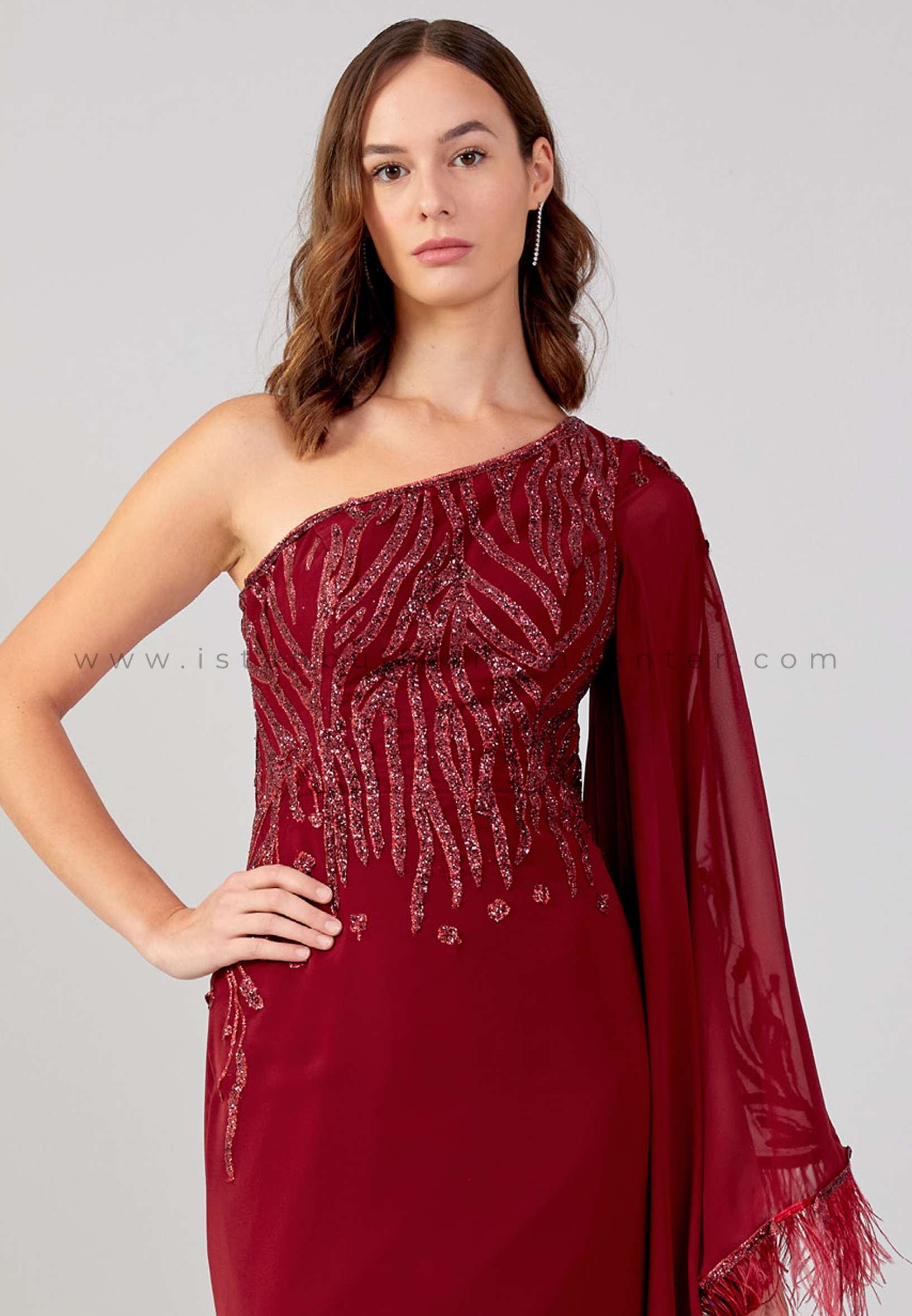 NİOBE Strapless Maxi Satin Column Regular Red Wedding Guest Dress