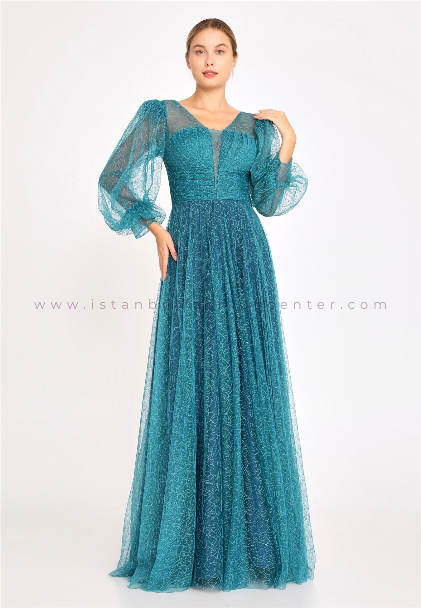 HALLMARK Long Sleeve Maxi Tulle A Line Regular Blue Prom Dress Rmn3100tur