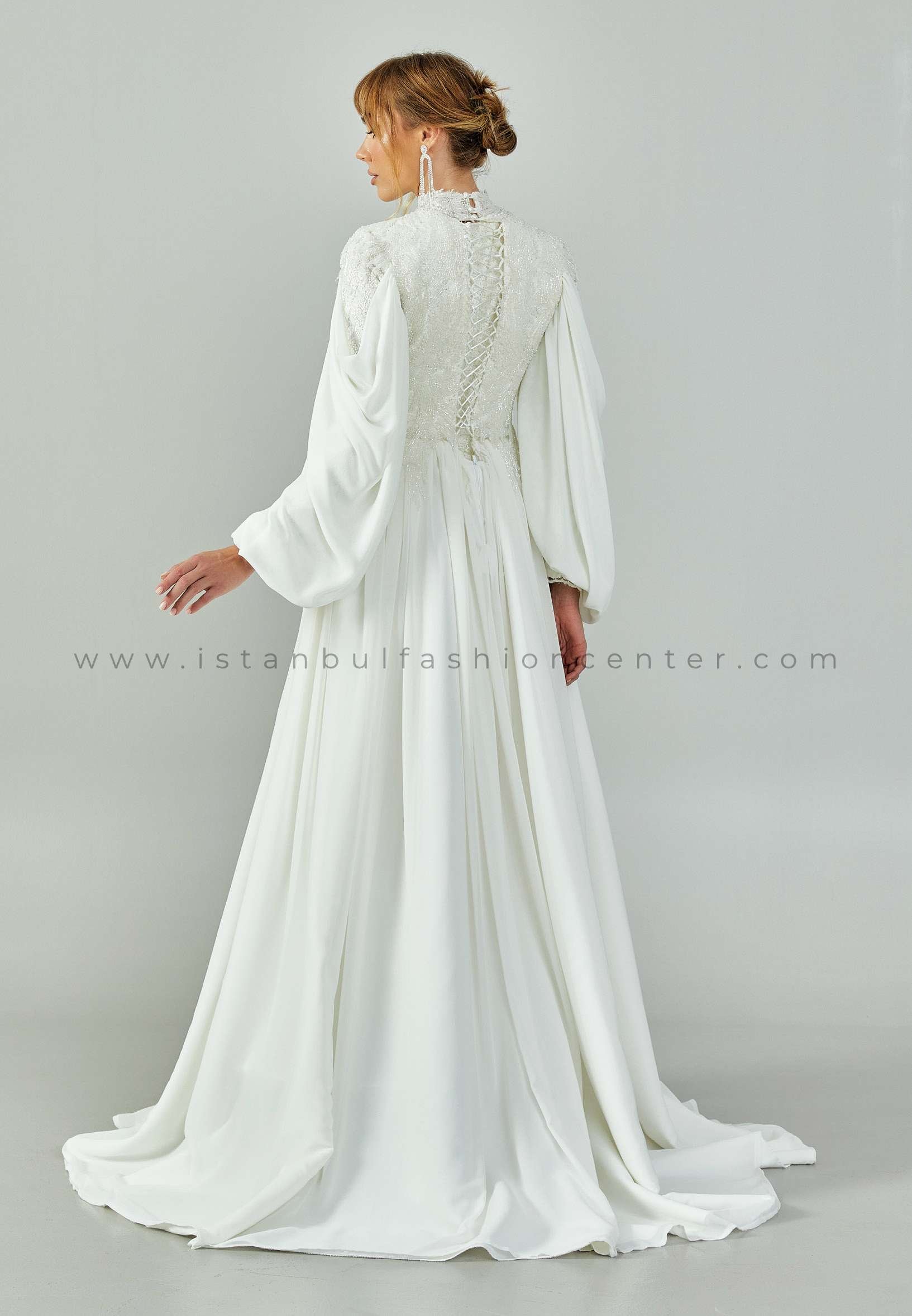 RERAMİ BRIDAL Long Sleeve Maxi Lace Regular Ecru Wedding Dress
