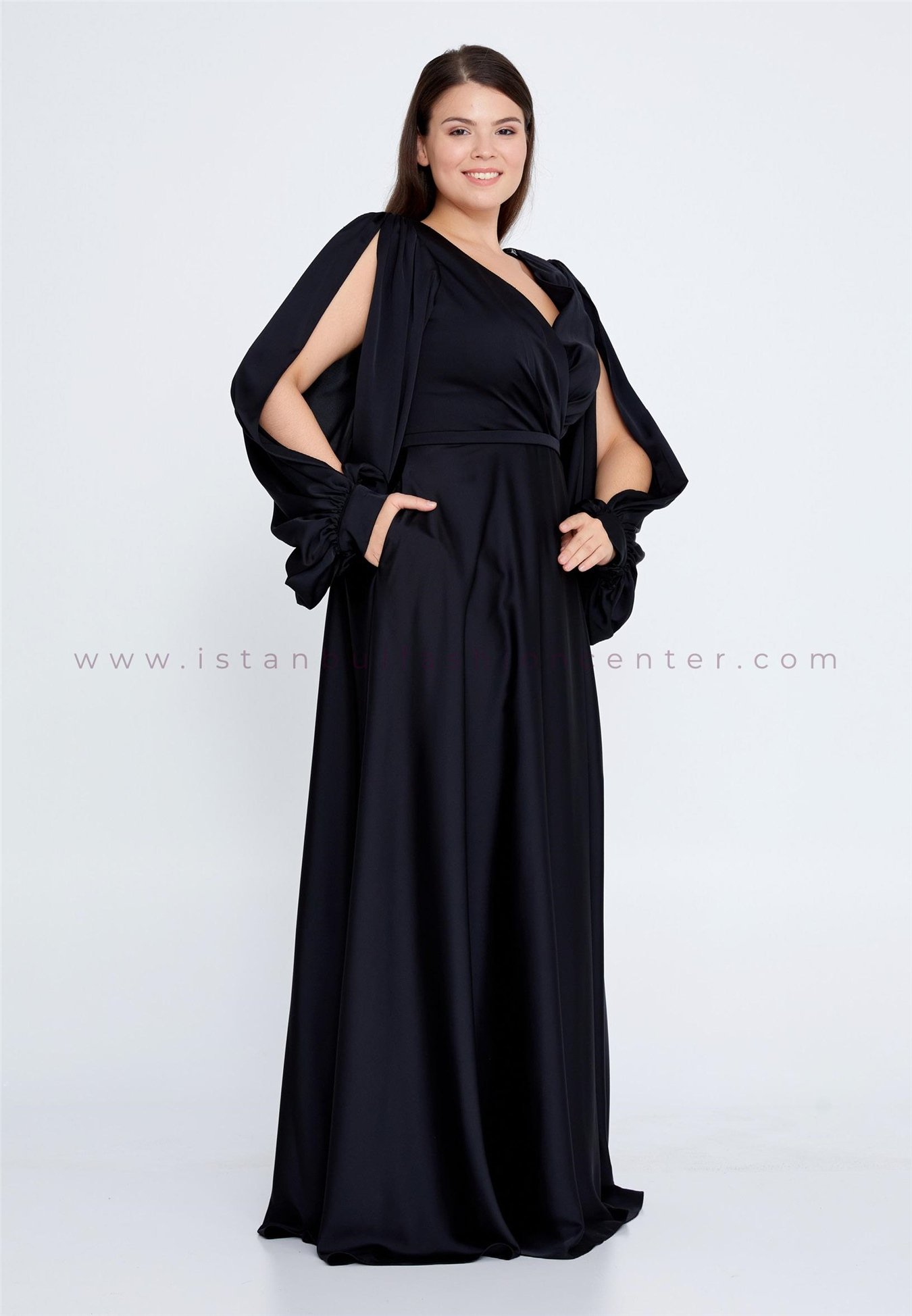 Satin Column Maxi Dress - Black