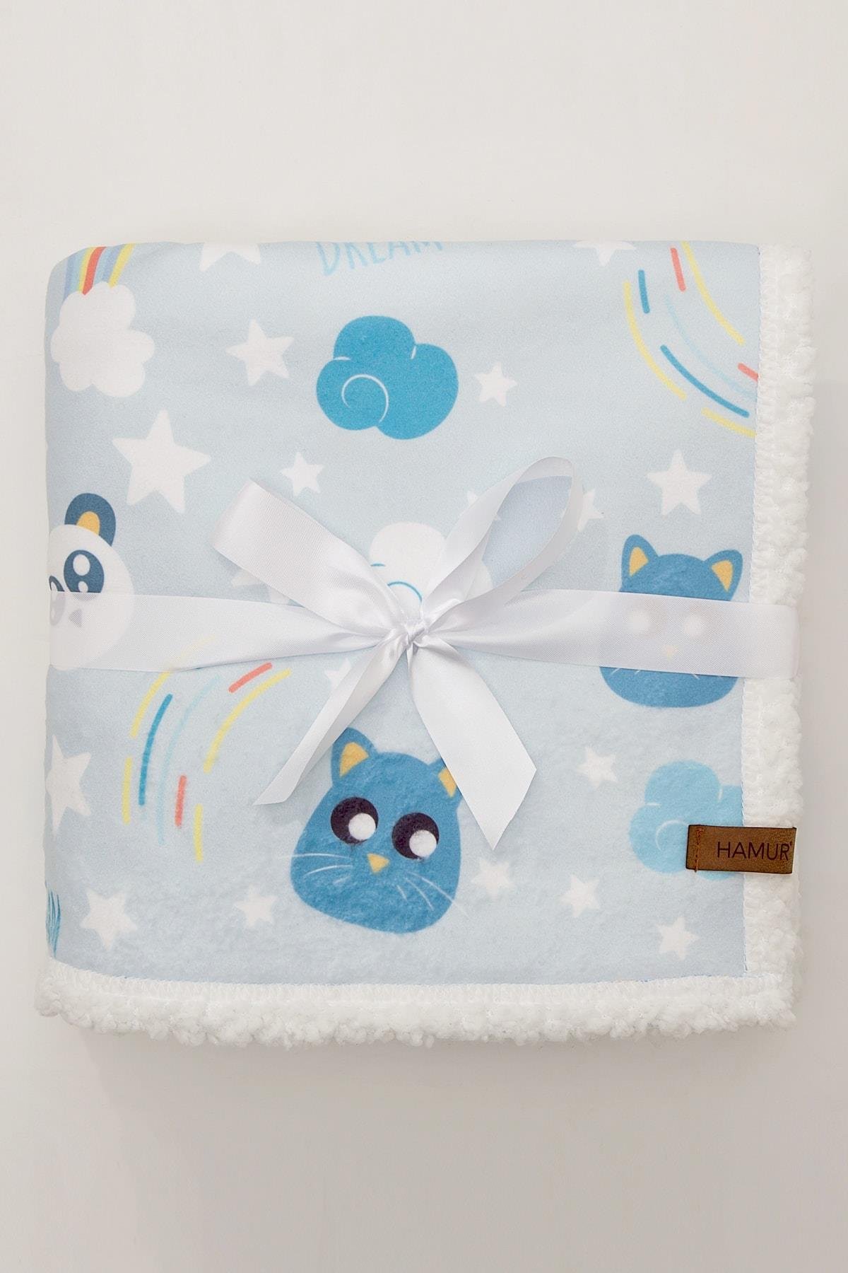 Bebek Beyaz Mavi Dream Fluffy Battaniyesi 80x100 cm