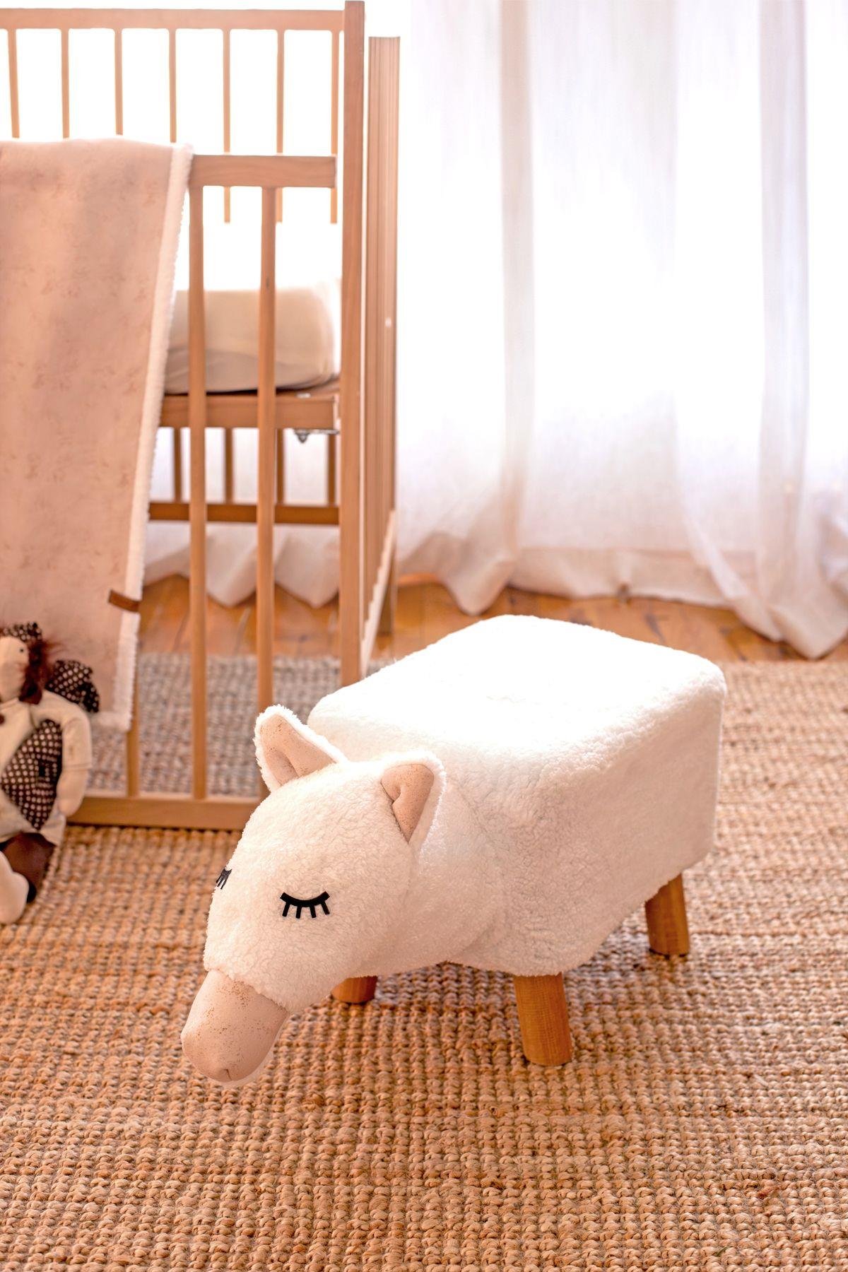 Yıkanabilir Kılıflı Tabure Bebek Çocuk Oyun Koltuğu Sandalye Ahşap Ayaklı Puf Fluffy Zoo Camel