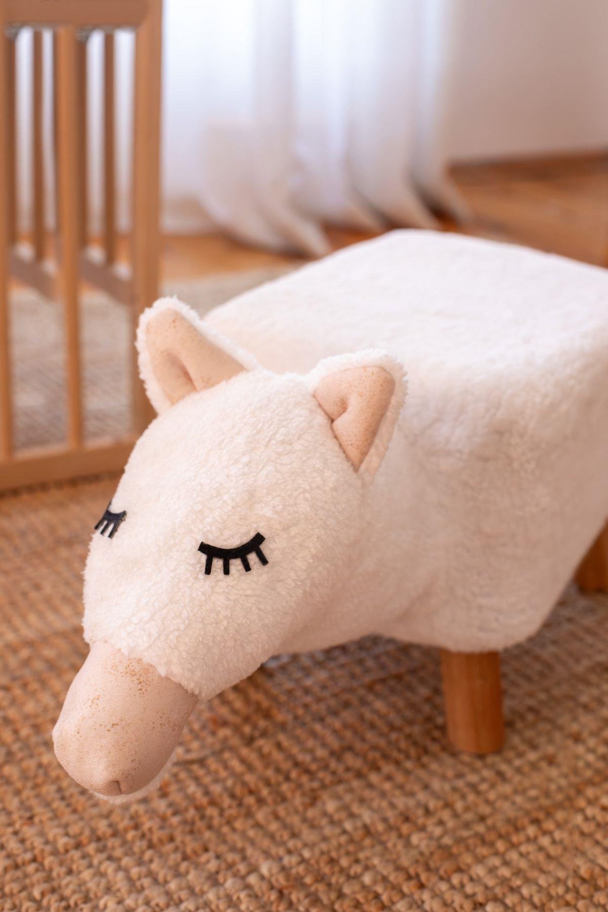 Yıkanabilir Kılıflı Tabure Bebek Çocuk Oyun Koltuğu Sandalye Ahşap Ayaklı Puf Fluffy Zoo Camel