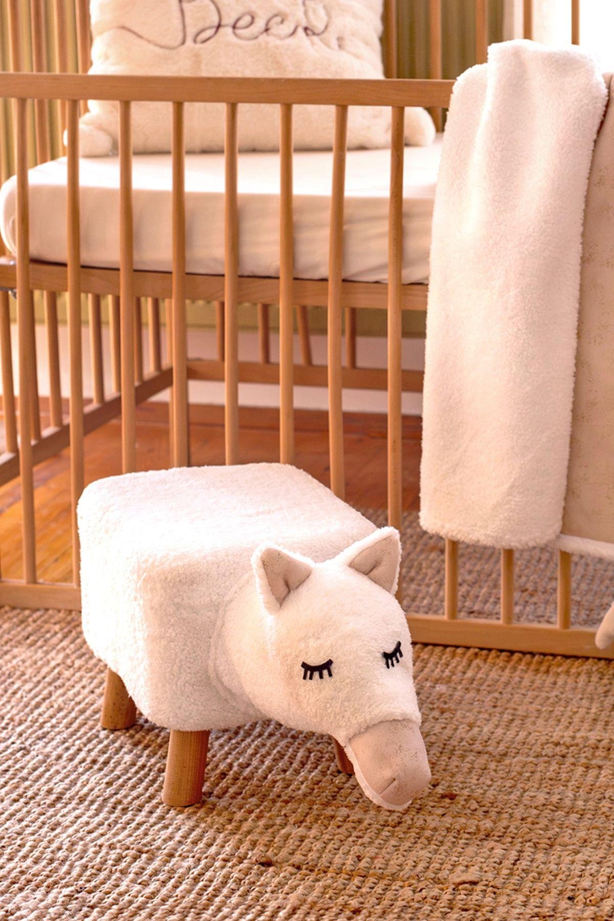 Yıkanabilir Kılıflı Tabure Bebek Çocuk Oyun Koltuğu Sandalye Ahşap Ayaklı Puf Fluffy Zoo Camel