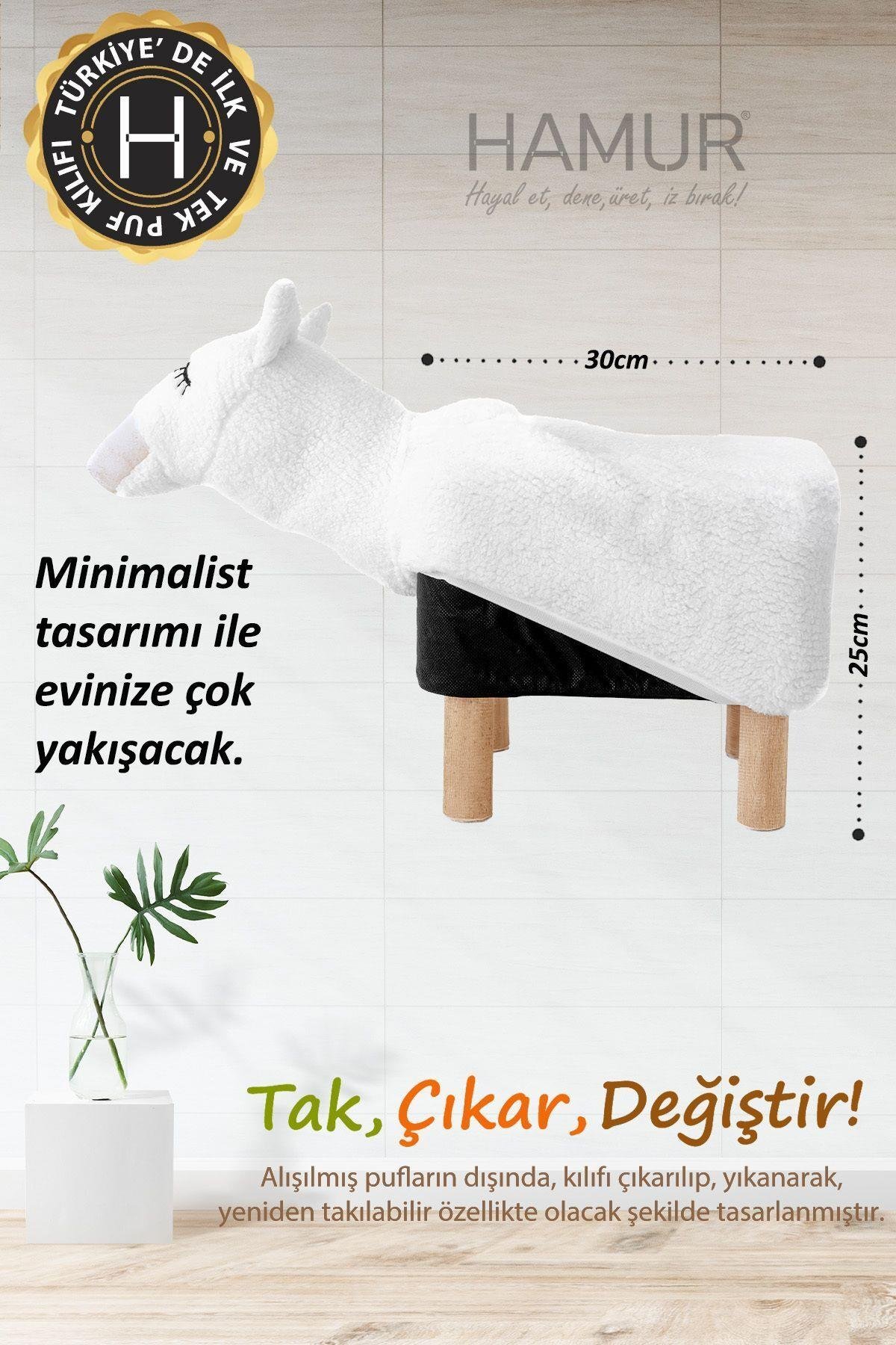 Yıkanabilir Puf Tabure Kılıfı Tak-Çıkar-Değiştir-Yenile Orta Sehpa Kılıfı Bb Fluffy Zoo Camel