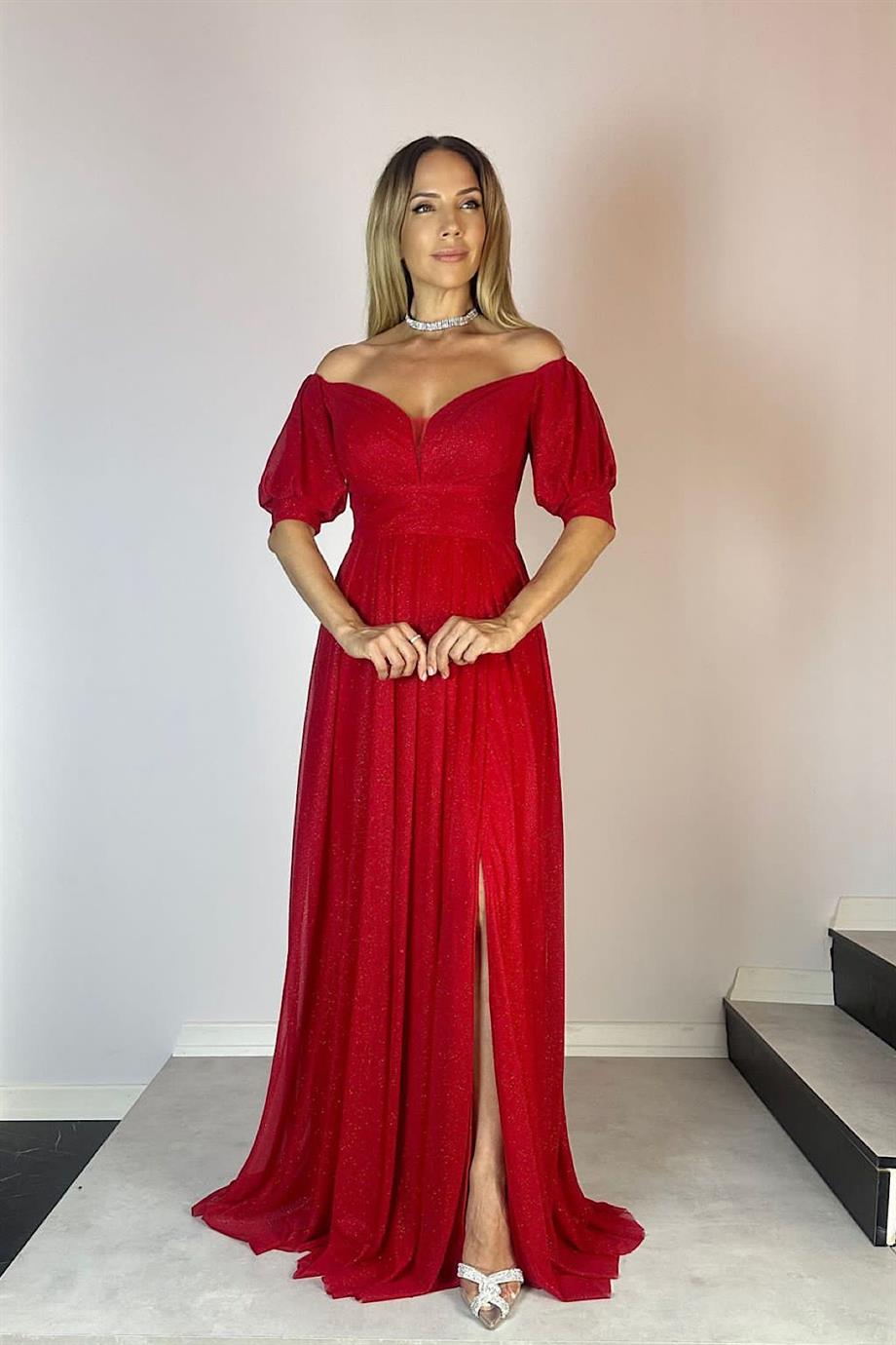 G0601 Heart Neckline Glittery Maxi Evening Dress