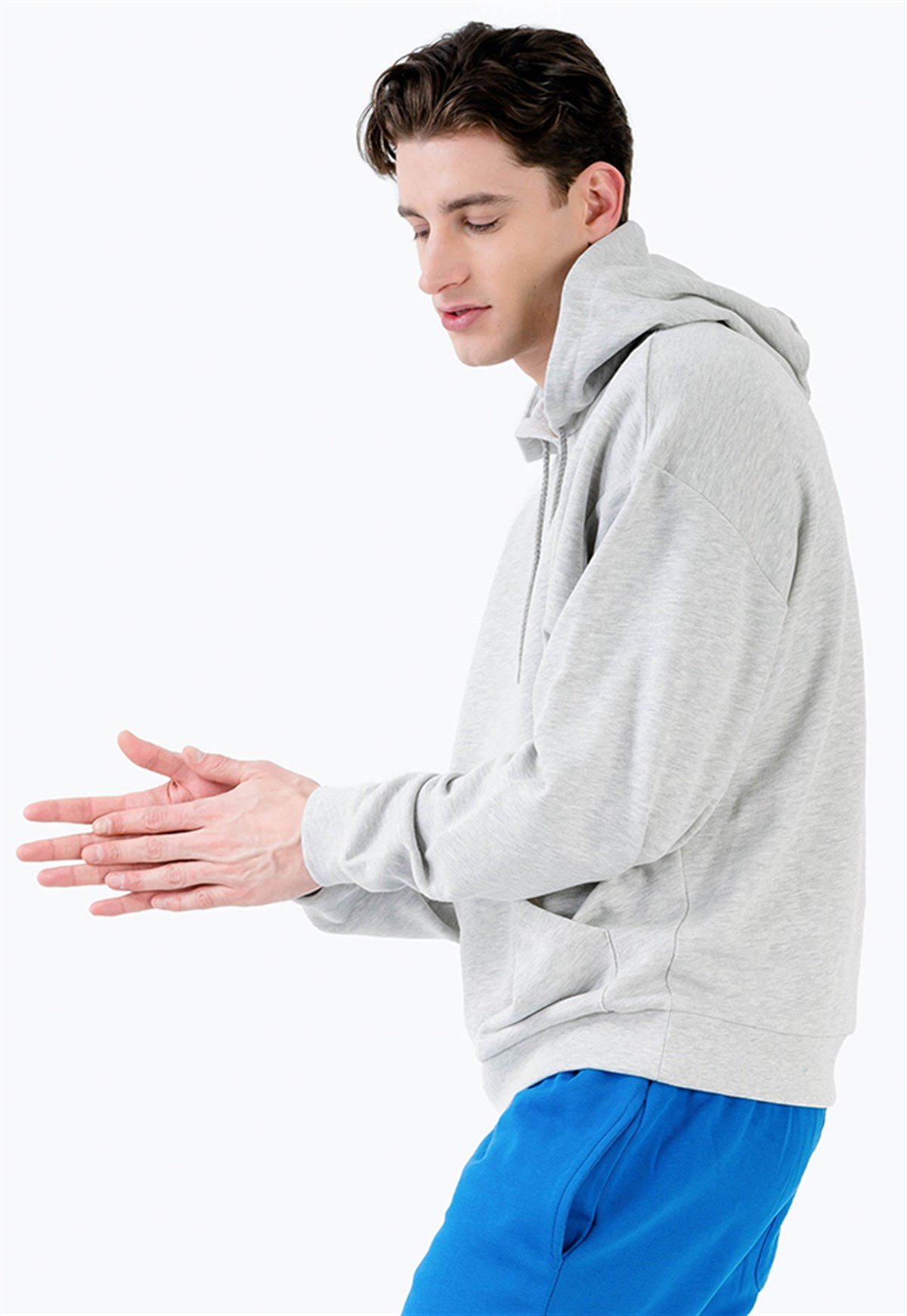 Oversized Hoodie in Grey with Pouch Pocket