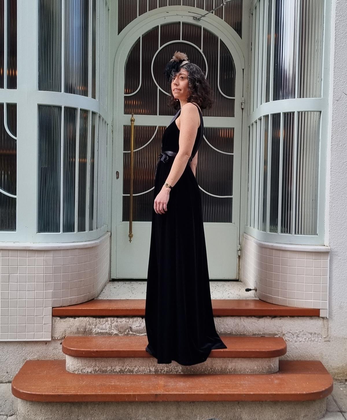 Siyah Kadife Ön Arka V Yaka Uzun Abiye Elbise - V Yaka Uzun Gece Elbise  Modelleri ve Fiyatları - Tasarımsal Olaylar