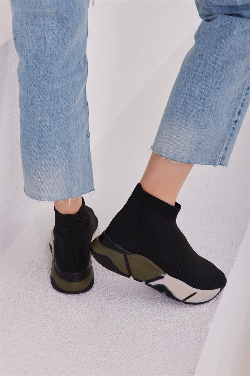 Siyah-Haki Kadın Çorap Model Sneaker Ve Spor Ayakkabı || Madamra.com