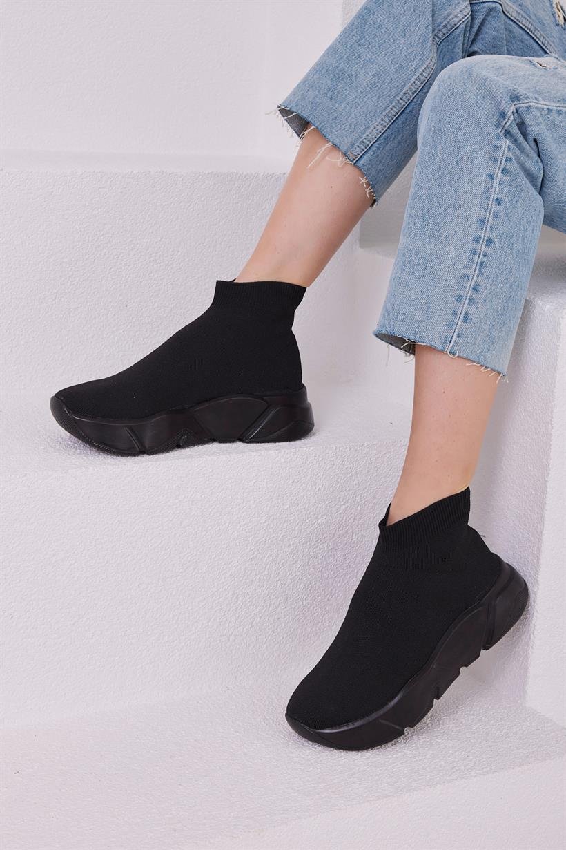 Siyah Kadın Çorap Model Sneaker Ve Spor Ayakkabı || Madamra.com