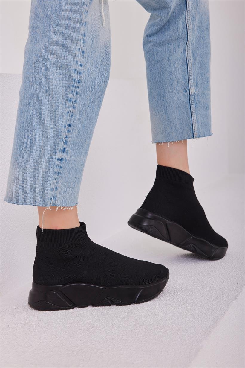 Siyah Kadın Çorap Model Sneaker Ve Spor Ayakkabı || Madamra.com