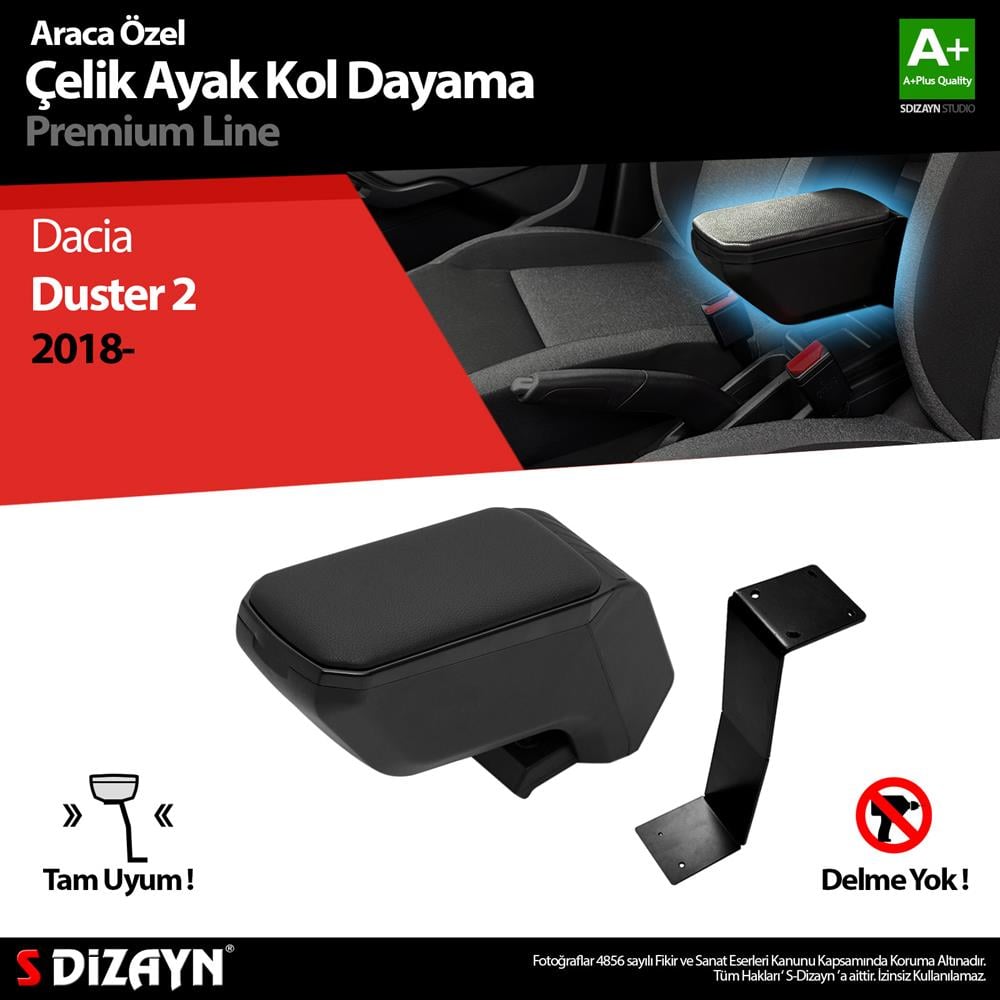 S-Dizayn Dacia Duster 2 Kol Dayama Kolçak Çelik Ayaklı ABS Siyah 2018 Üzeri  A+